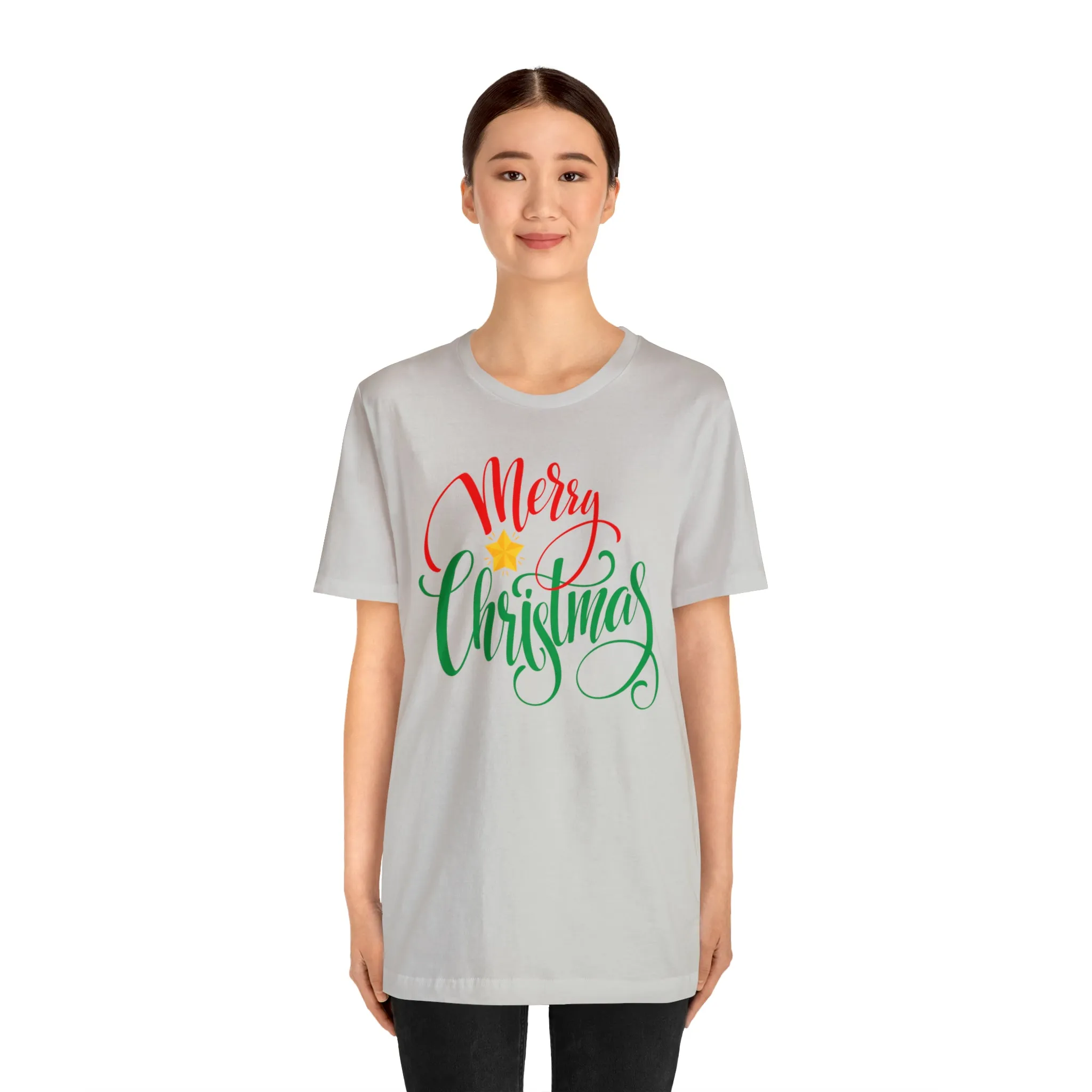 Merry Christmas Star T-Shirt | Festive XMas Tee |  Bella Canvas 3001 Unisex | Happy Holidays Short Sleeve Tshirt
