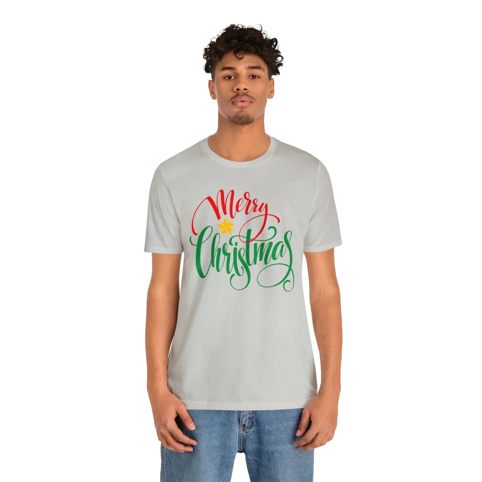 Merry Christmas Star T-Shirt | Festive XMas Tee |  Bella Canvas 3001 Unisex | Happy Holidays Short Sleeve Tshirt