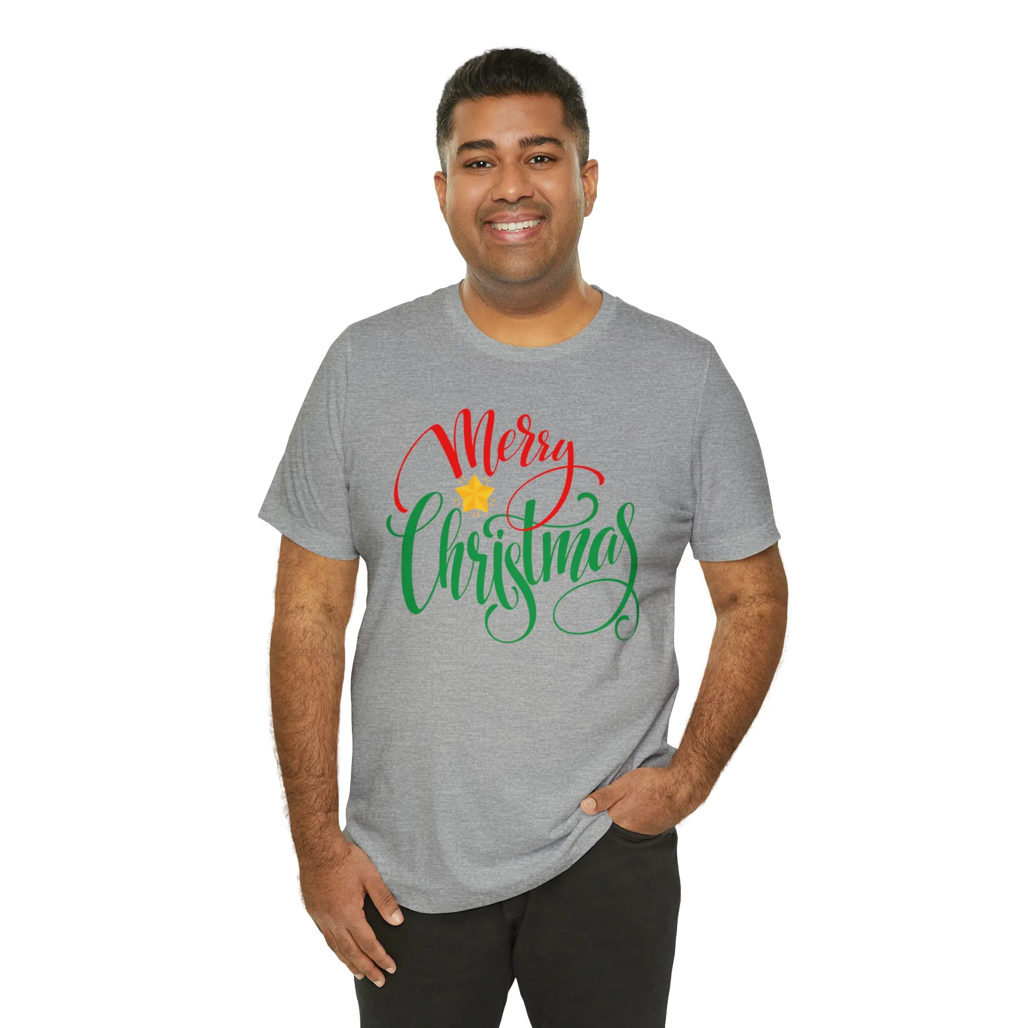 Merry Christmas Star T-Shirt | Festive XMas Tee |  Bella Canvas 3001 Unisex | Happy Holidays Short Sleeve Tshirt