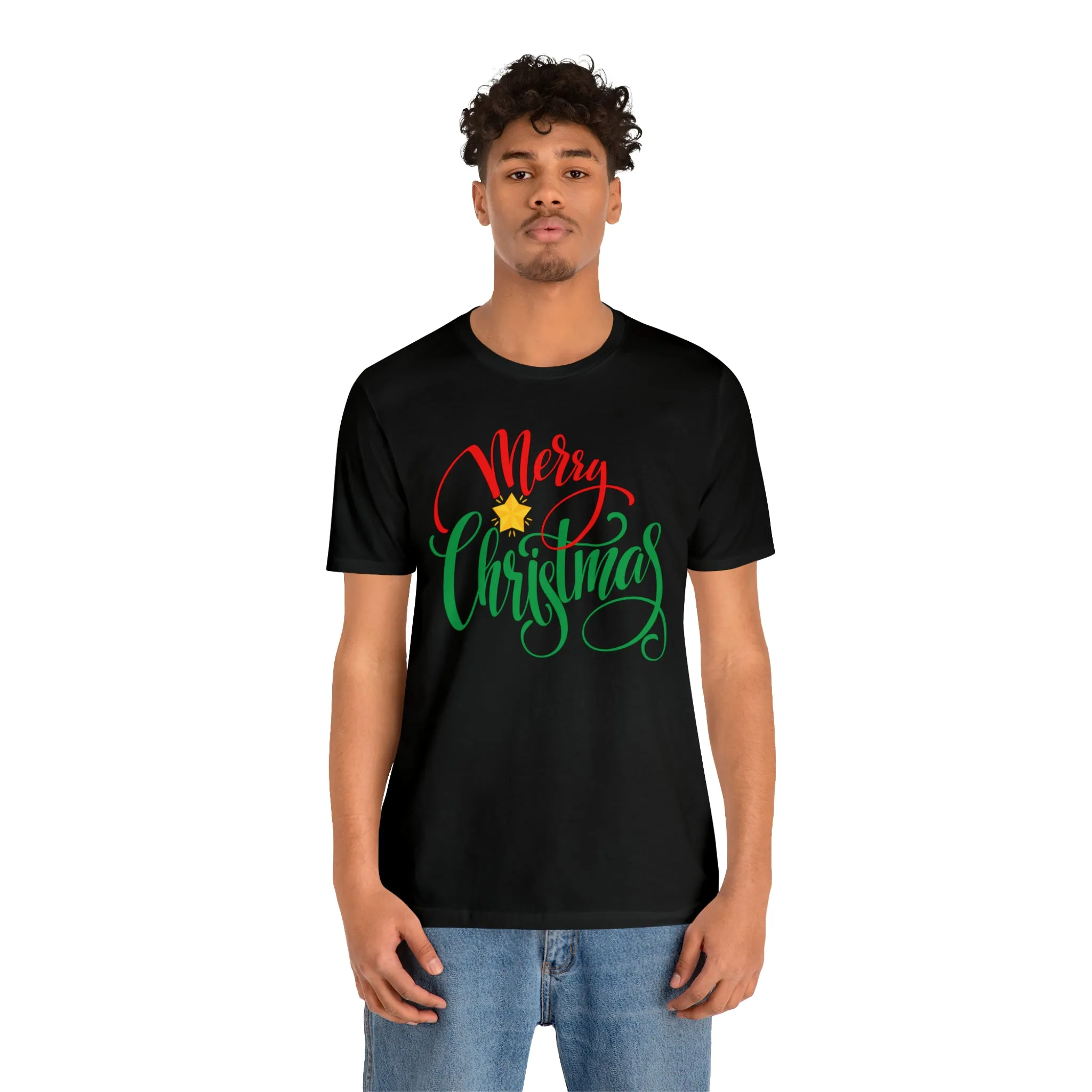 Merry Christmas Star T-Shirt | Festive XMas Tee |  Bella Canvas 3001 Unisex | Happy Holidays Short Sleeve Tshirt