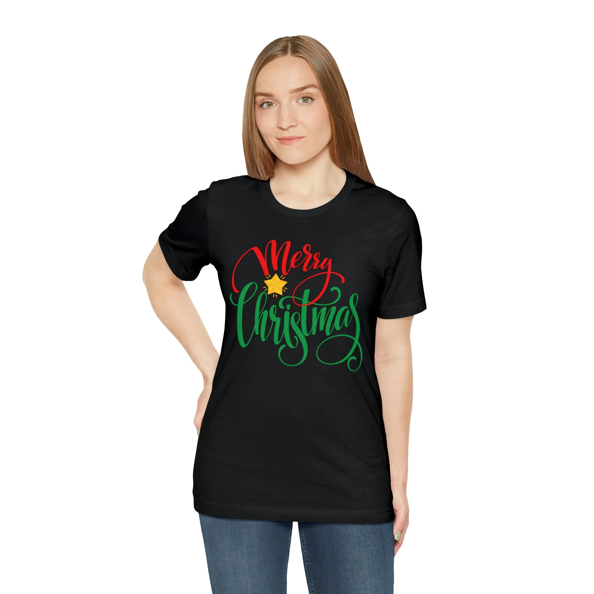 Merry Christmas Star T-Shirt | Festive XMas Tee |  Bella Canvas 3001 Unisex | Happy Holidays Short Sleeve Tshirt
