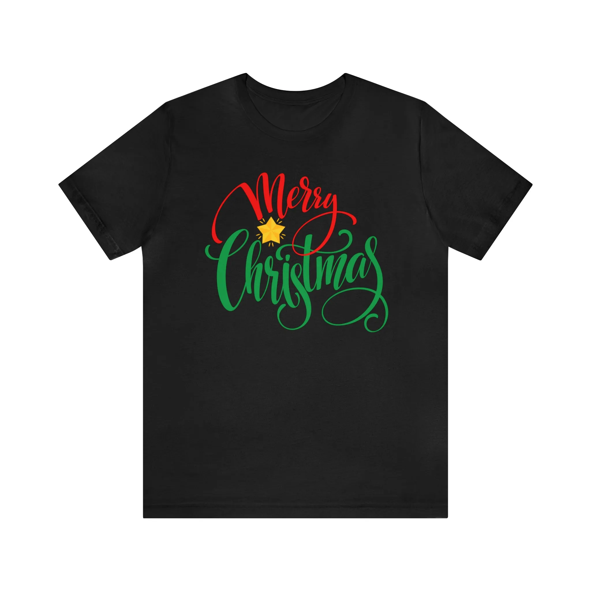 Merry Christmas Star T-Shirt | Festive XMas Tee |  Bella Canvas 3001 Unisex | Happy Holidays Short Sleeve Tshirt