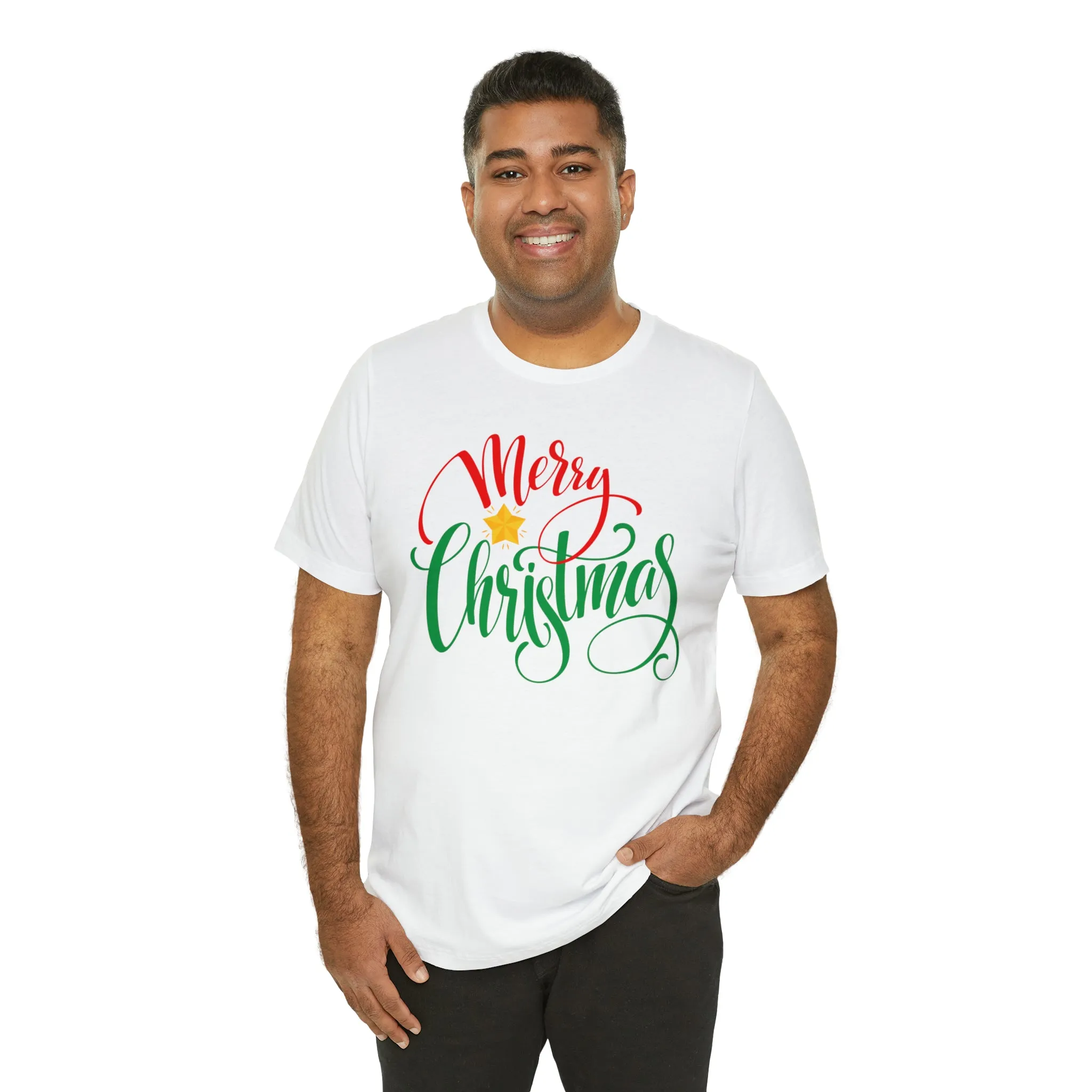 Merry Christmas Star T-Shirt | Festive XMas Tee |  Bella Canvas 3001 Unisex | Happy Holidays Short Sleeve Tshirt