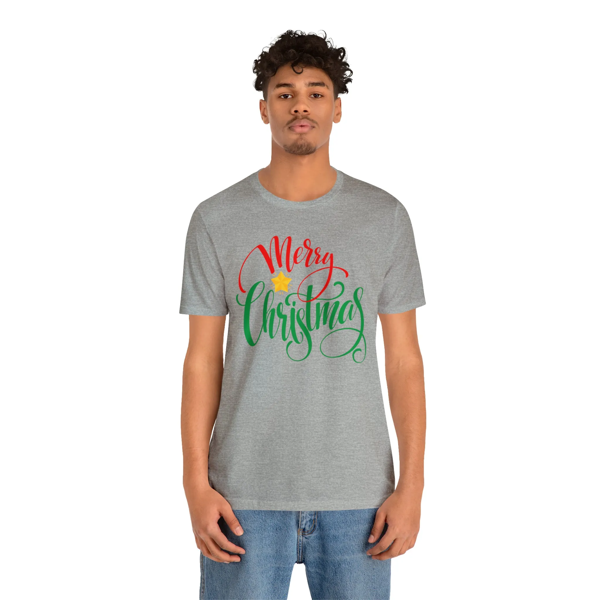 Merry Christmas Star T-Shirt | Festive XMas Tee |  Bella Canvas 3001 Unisex | Happy Holidays Short Sleeve Tshirt