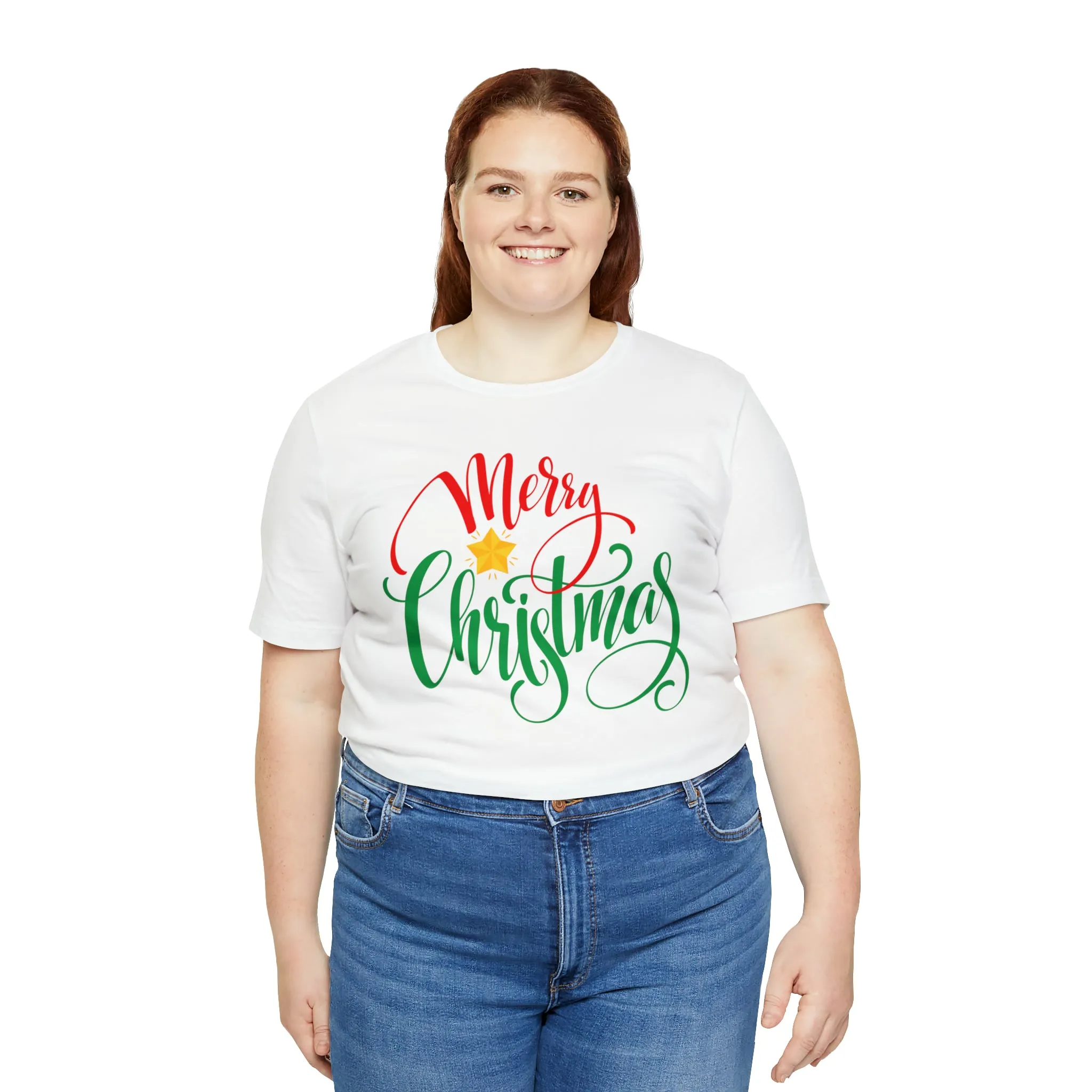 Merry Christmas Star T-Shirt | Festive XMas Tee |  Bella Canvas 3001 Unisex | Happy Holidays Short Sleeve Tshirt