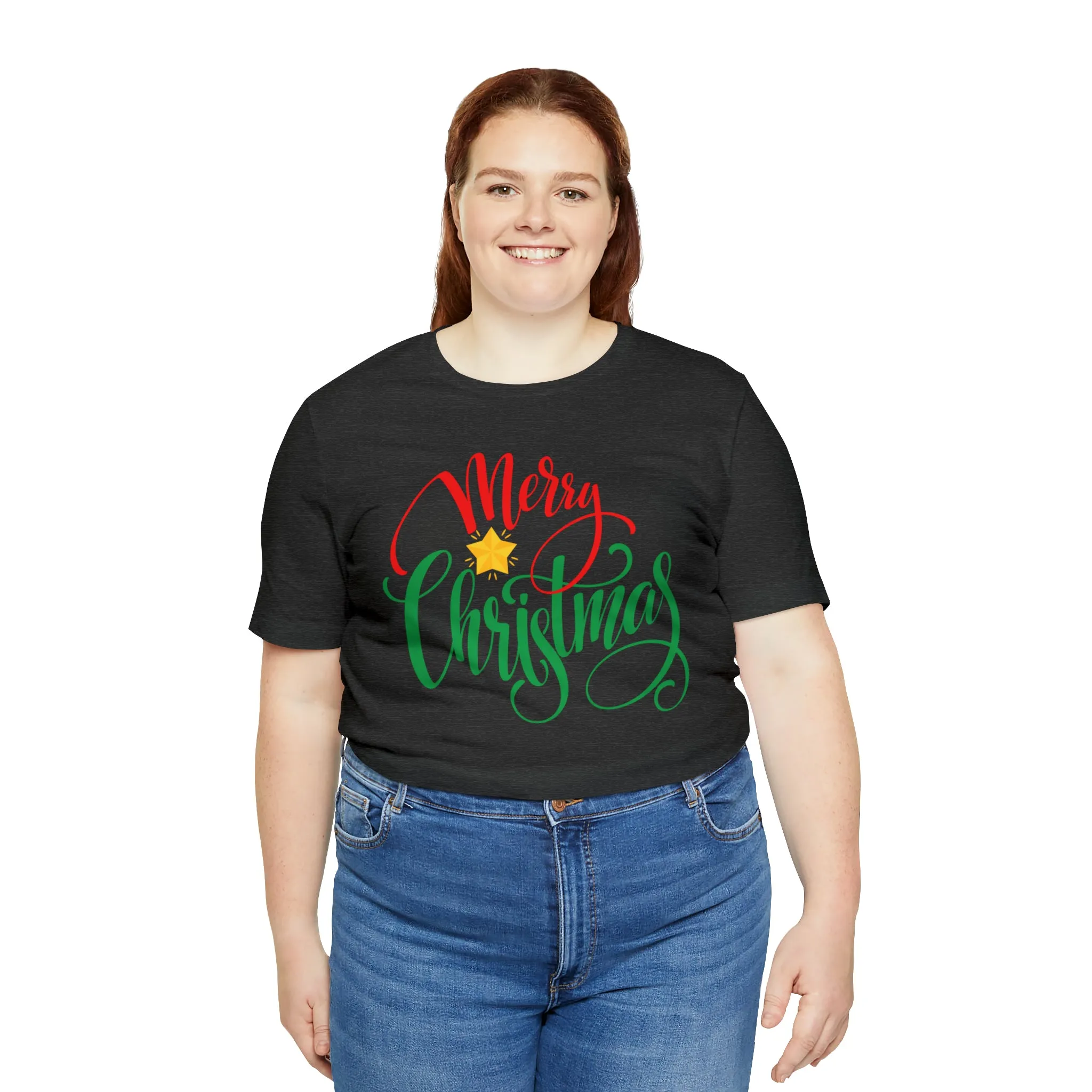 Merry Christmas Star T-Shirt | Festive XMas Tee |  Bella Canvas 3001 Unisex | Happy Holidays Short Sleeve Tshirt