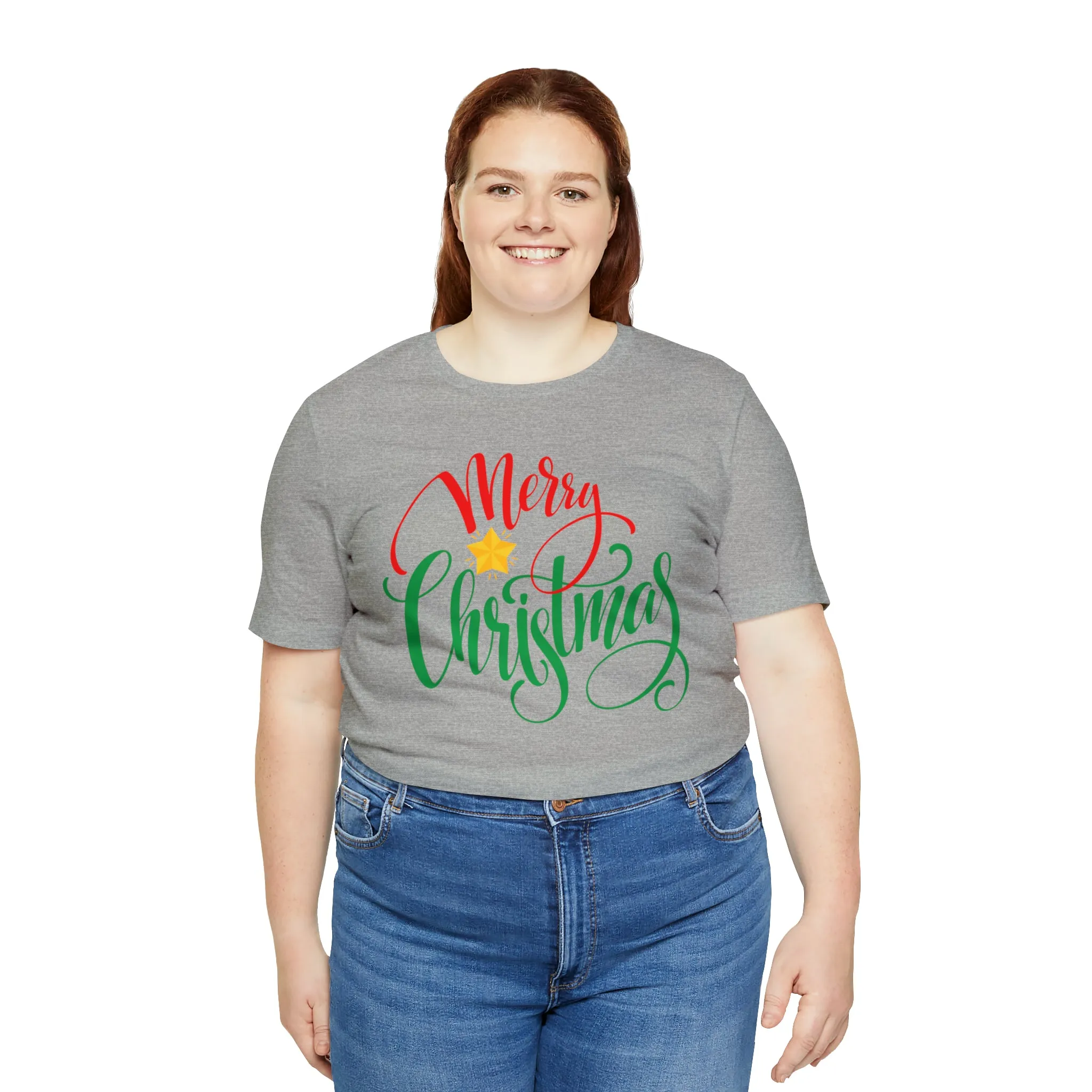 Merry Christmas Star T-Shirt | Festive XMas Tee |  Bella Canvas 3001 Unisex | Happy Holidays Short Sleeve Tshirt