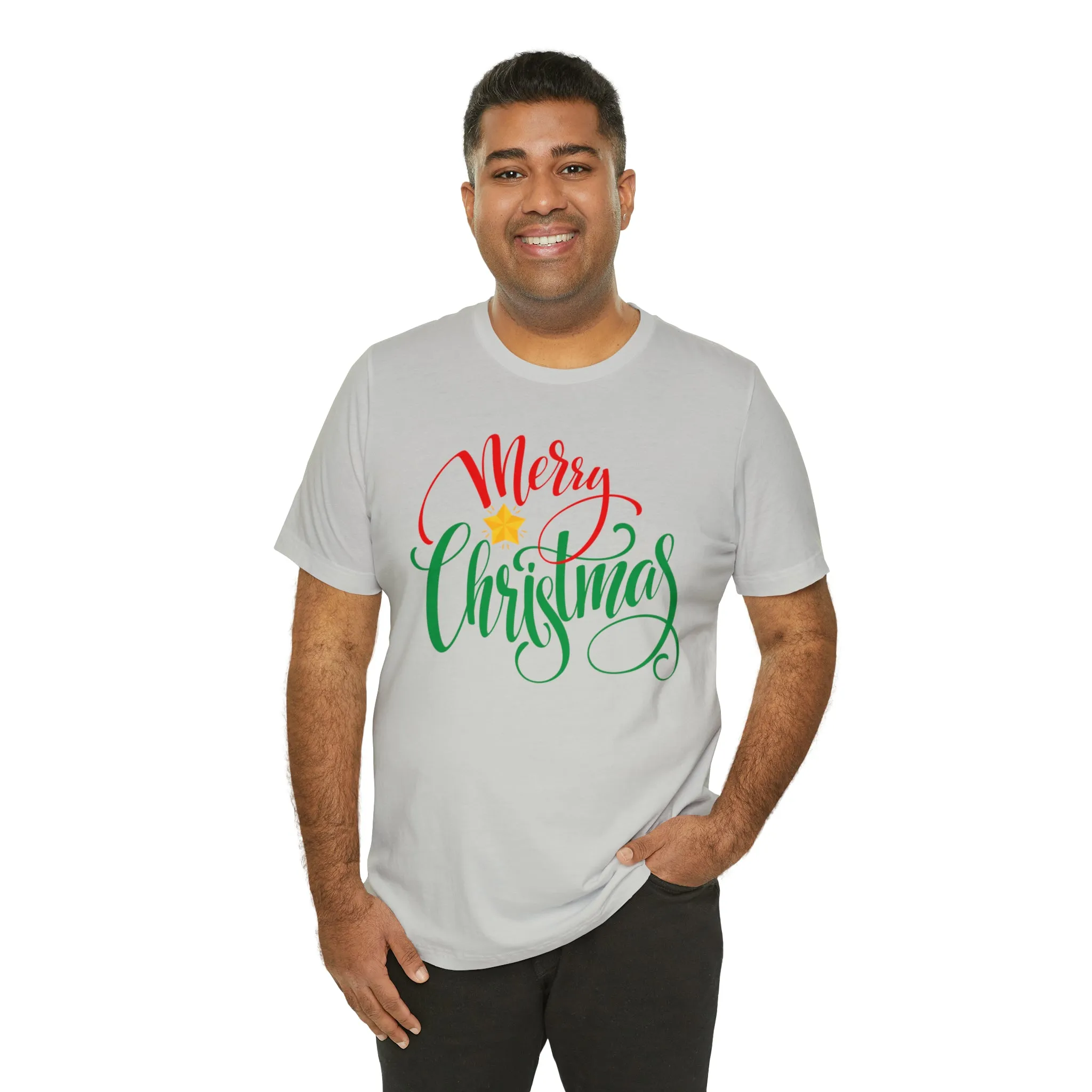 Merry Christmas Star T-Shirt | Festive XMas Tee |  Bella Canvas 3001 Unisex | Happy Holidays Short Sleeve Tshirt
