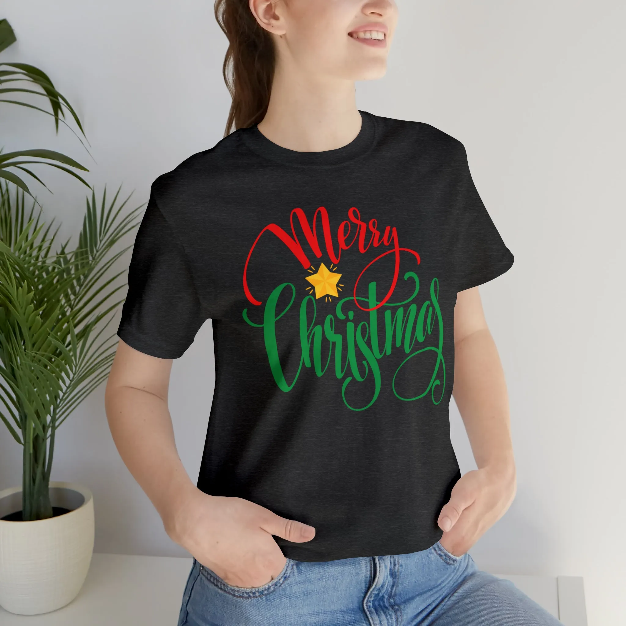 Merry Christmas Star T-Shirt | Festive XMas Tee |  Bella Canvas 3001 Unisex | Happy Holidays Short Sleeve Tshirt