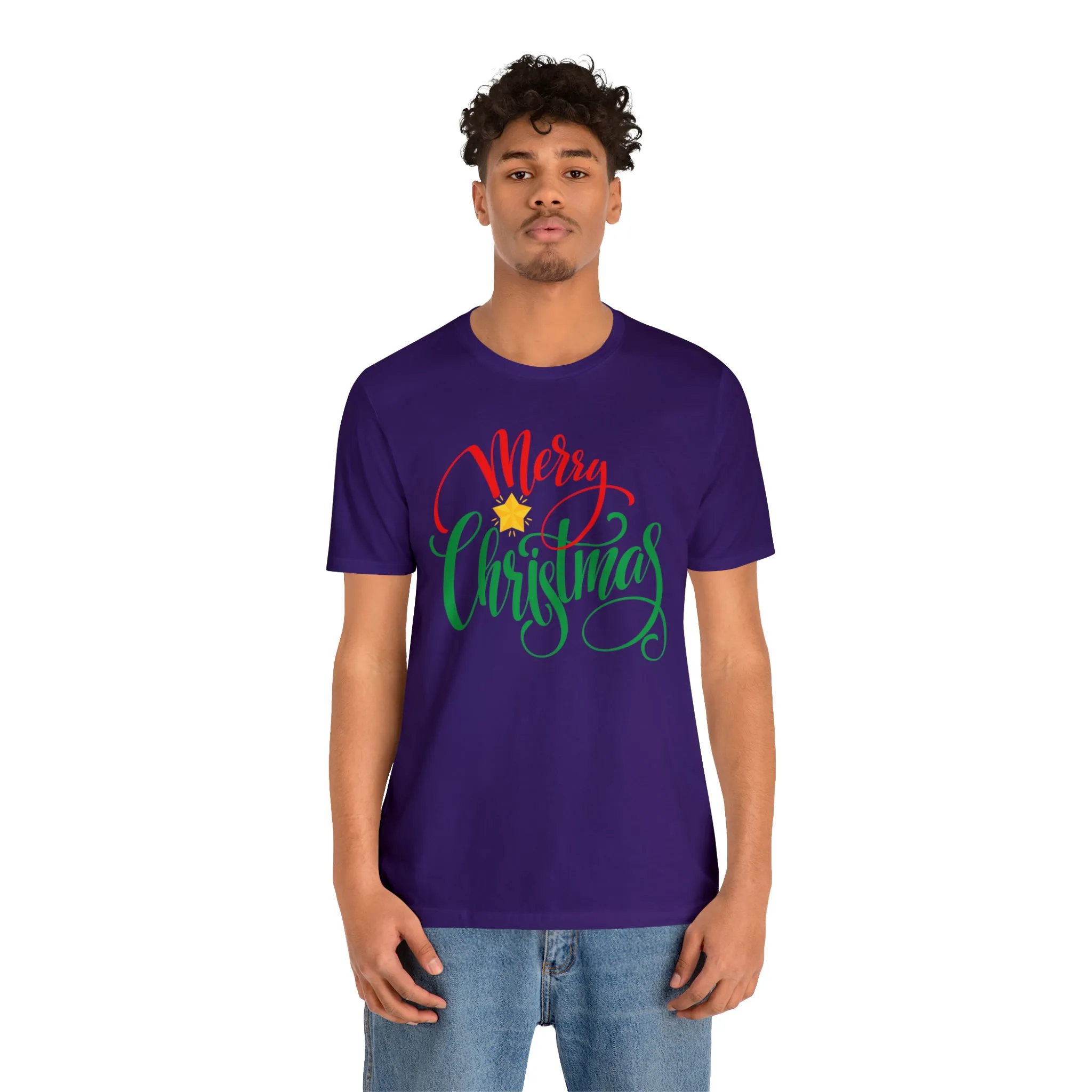 Merry Christmas Star T-Shirt | Festive XMas Tee |  Bella Canvas 3001 Unisex | Happy Holidays Short Sleeve Tshirt