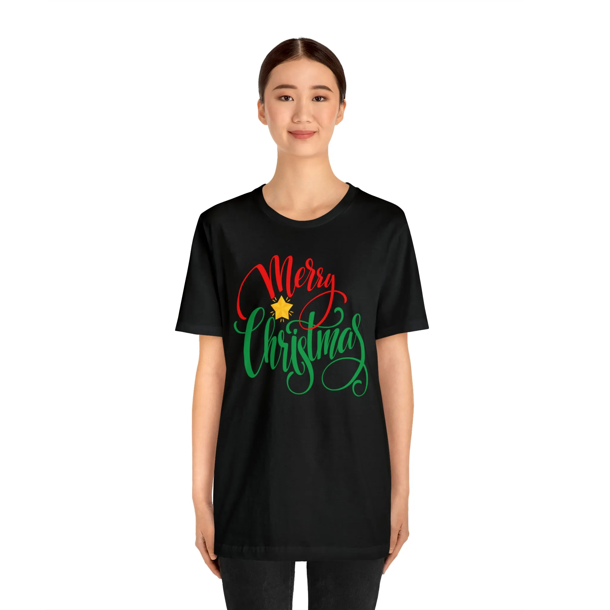 Merry Christmas Star T-Shirt | Festive XMas Tee |  Bella Canvas 3001 Unisex | Happy Holidays Short Sleeve Tshirt