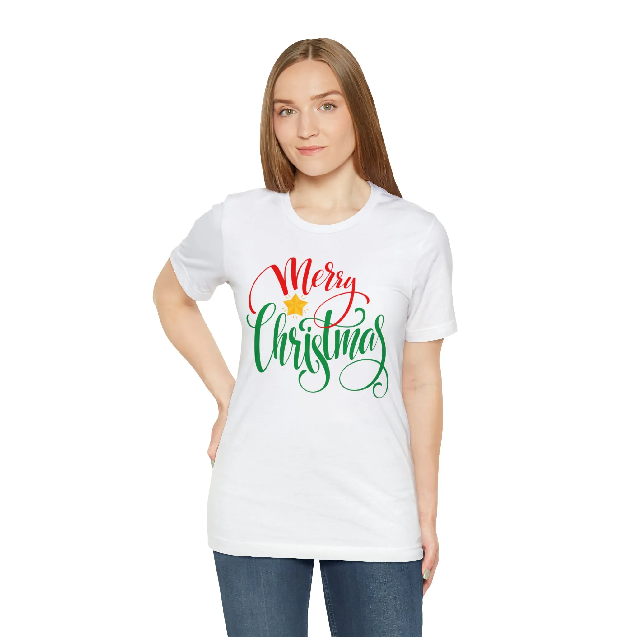 Merry Christmas Star T-Shirt | Festive XMas Tee |  Bella Canvas 3001 Unisex | Happy Holidays Short Sleeve Tshirt