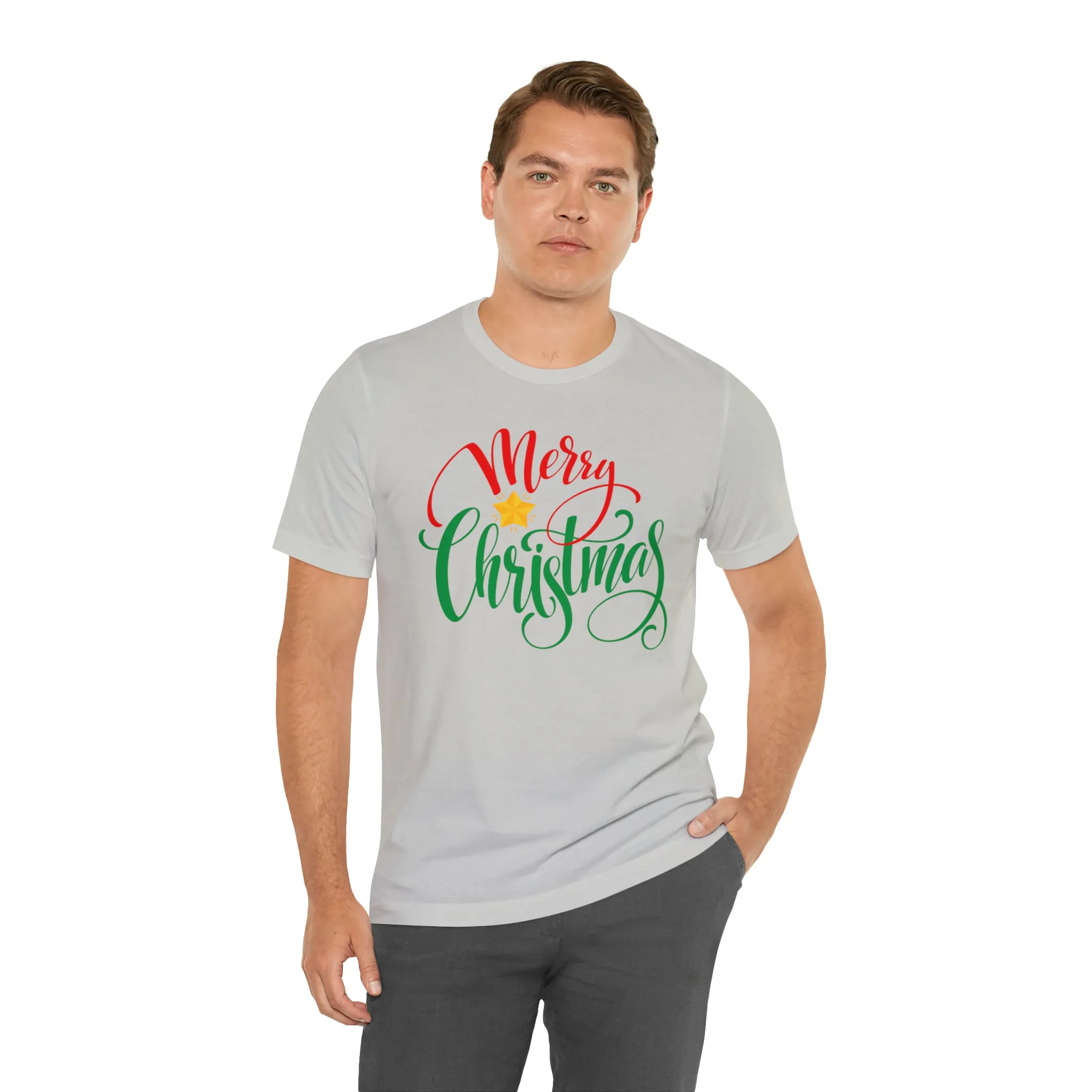 Merry Christmas Star T-Shirt | Festive XMas Tee |  Bella Canvas 3001 Unisex | Happy Holidays Short Sleeve Tshirt