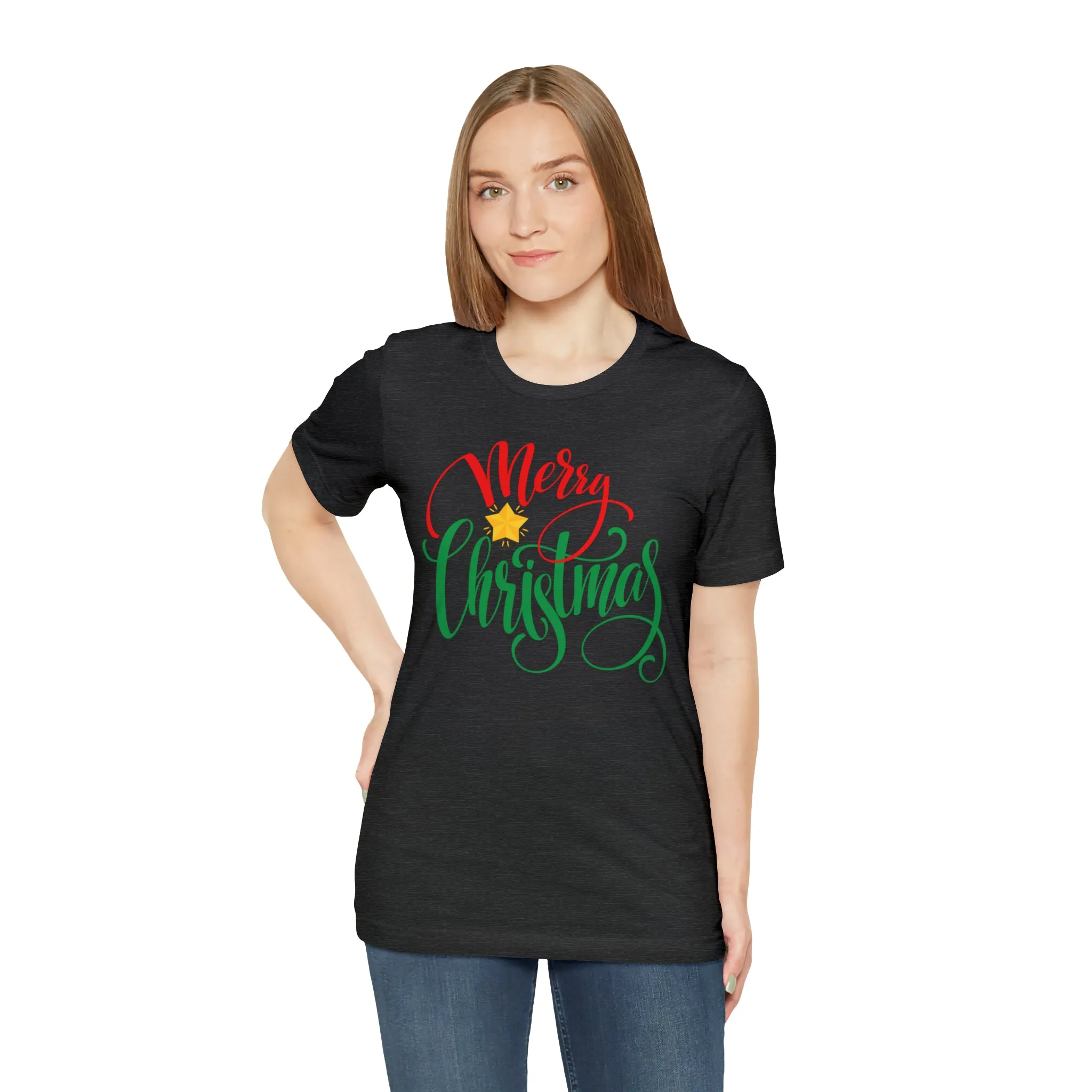 Merry Christmas Star T-Shirt | Festive XMas Tee |  Bella Canvas 3001 Unisex | Happy Holidays Short Sleeve Tshirt