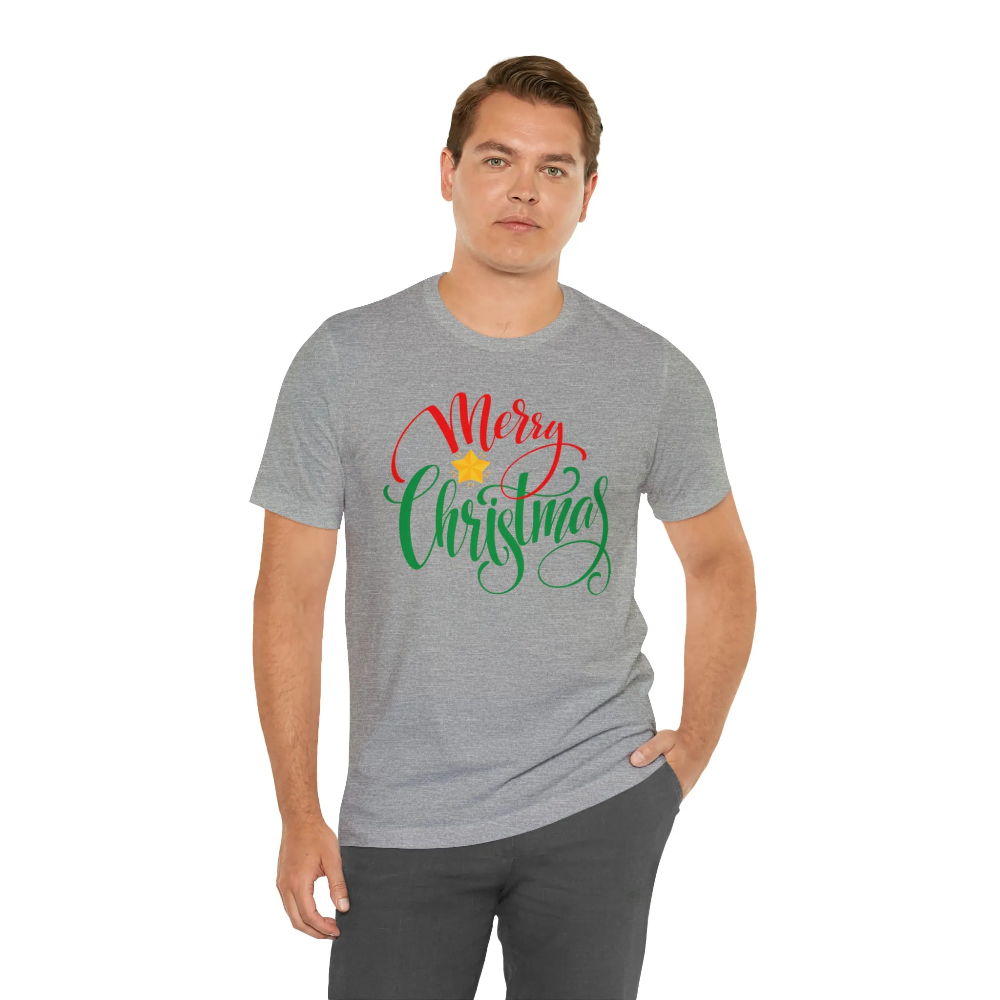 Merry Christmas Star T-Shirt | Festive XMas Tee |  Bella Canvas 3001 Unisex | Happy Holidays Short Sleeve Tshirt