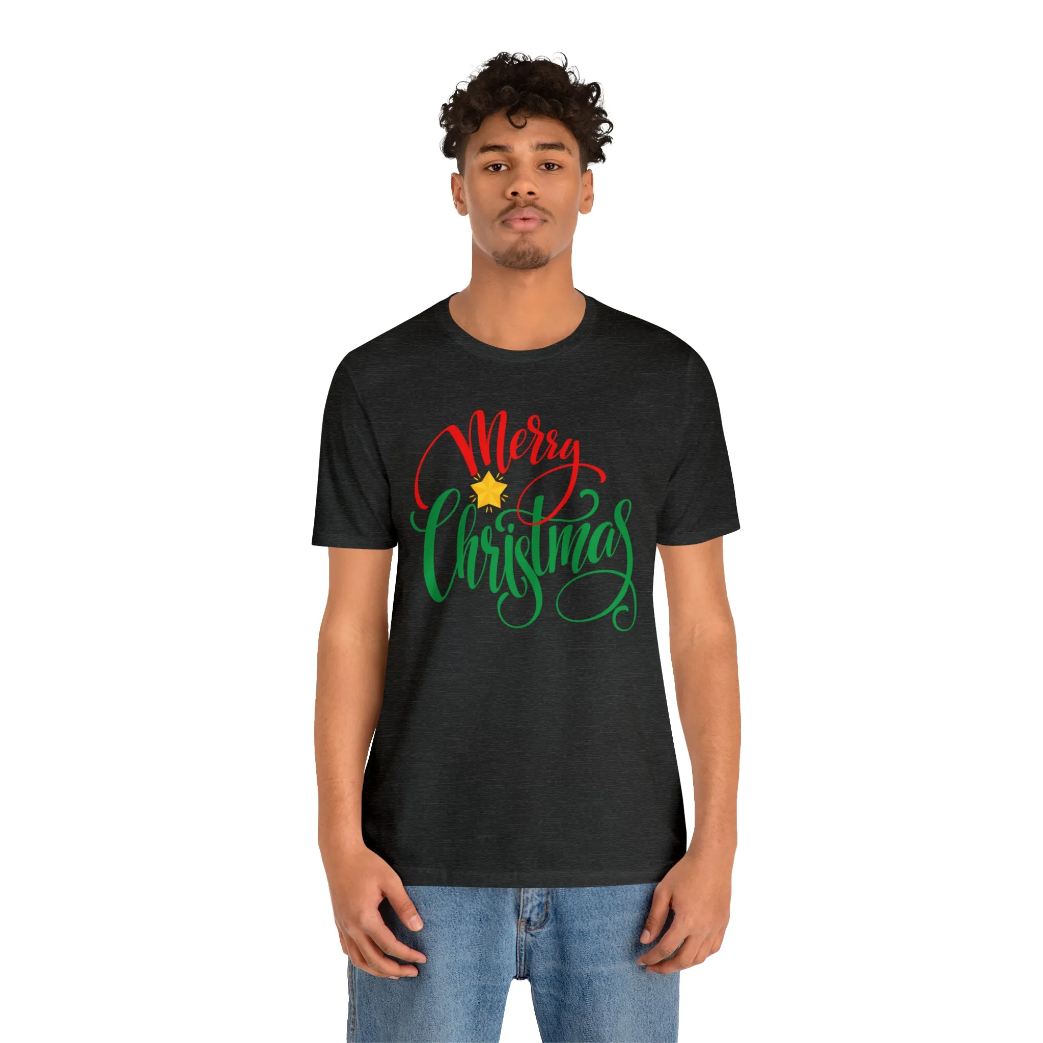 Merry Christmas Star T-Shirt | Festive XMas Tee |  Bella Canvas 3001 Unisex | Happy Holidays Short Sleeve Tshirt