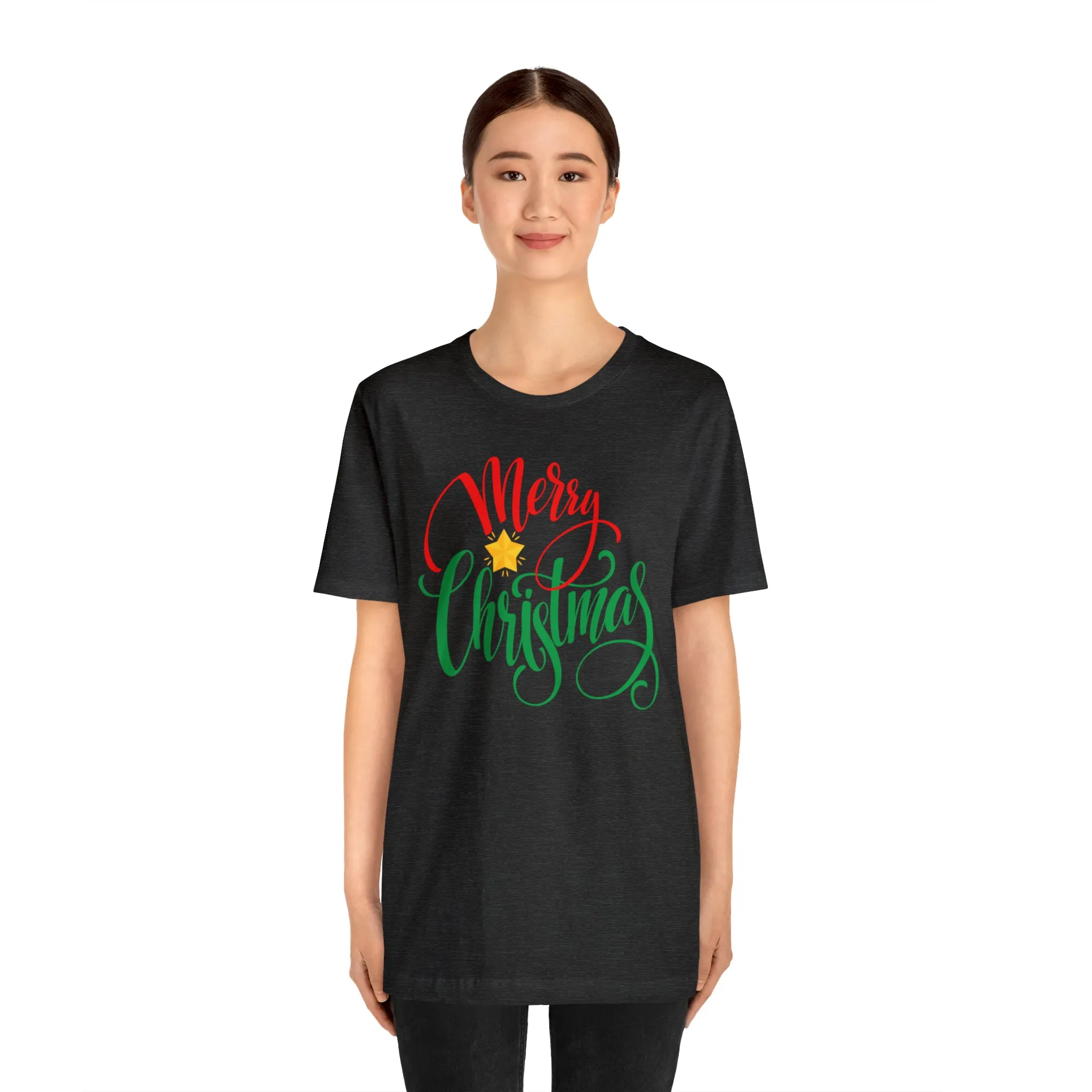 Merry Christmas Star T-Shirt | Festive XMas Tee |  Bella Canvas 3001 Unisex | Happy Holidays Short Sleeve Tshirt