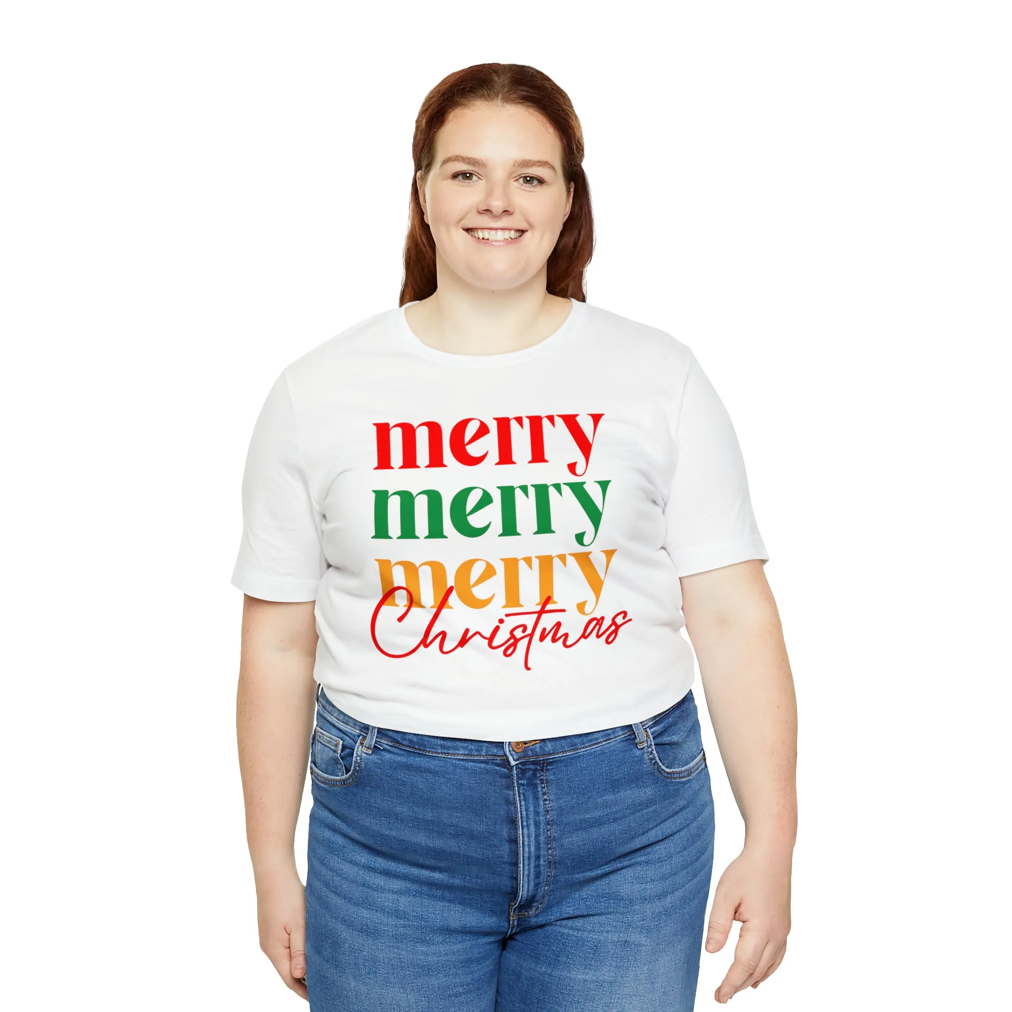 Merry Merry Merry Christmas T-Shirt | Festive XMas Tee |  Bella Canvas 3001 Unisex | Happy Holidays Short Sleeve Tshirt