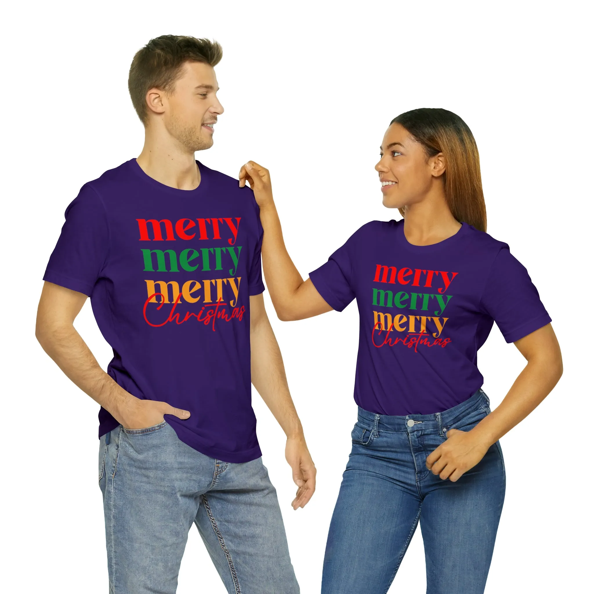 Merry Merry Merry Christmas T-Shirt | Festive XMas Tee |  Bella Canvas 3001 Unisex | Happy Holidays Short Sleeve Tshirt