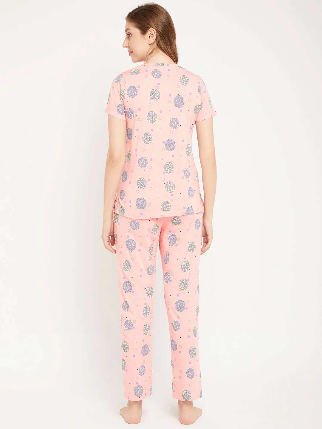 mSECRET Peach Printed Cotton  Nightsuit