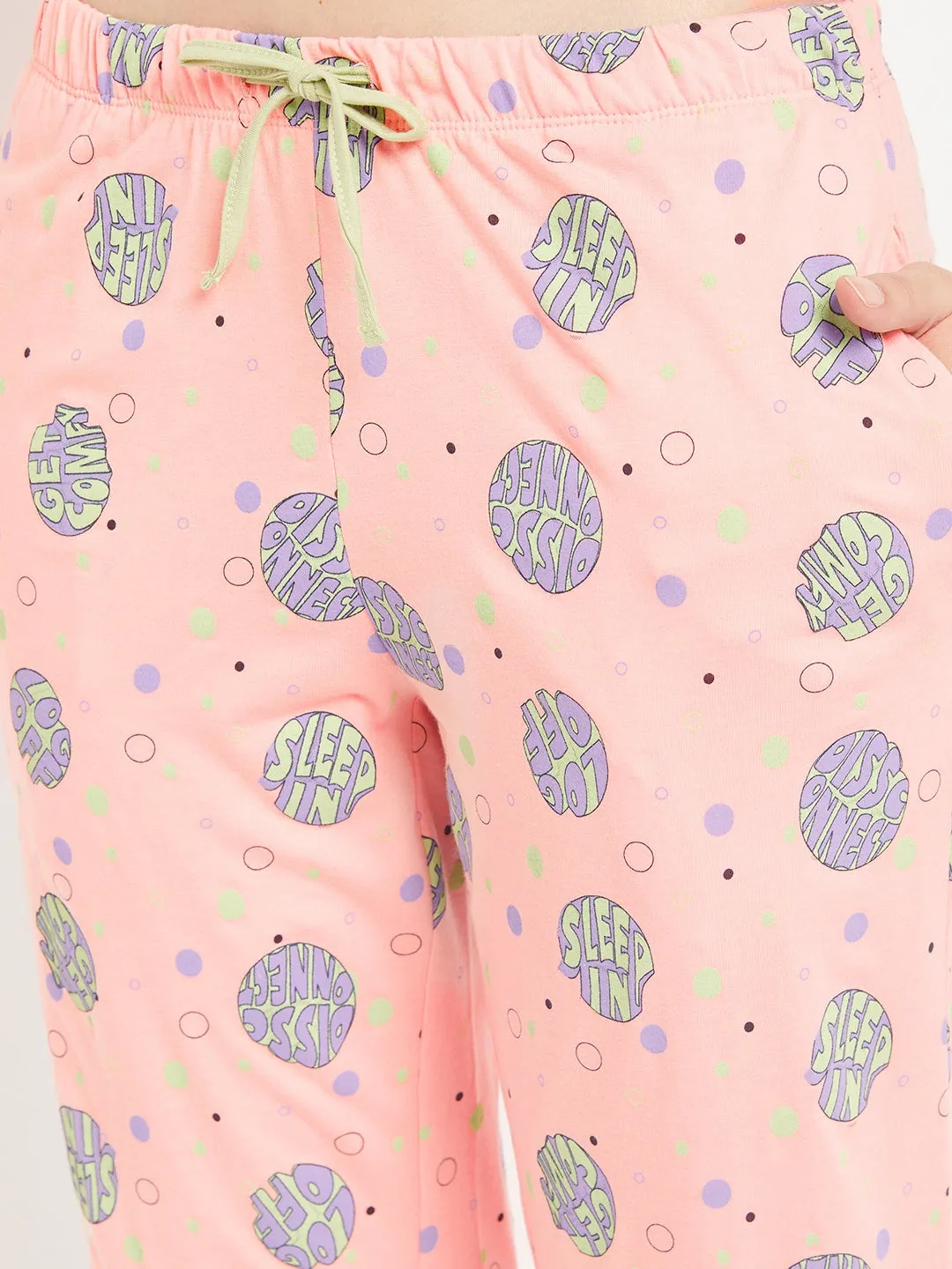 mSECRET Peach Printed Cotton  Nightsuit