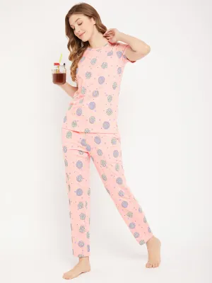 mSECRET Peach Printed Cotton  Nightsuit