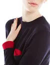 Navy and Magenta Knitted Crew Neck Sweater