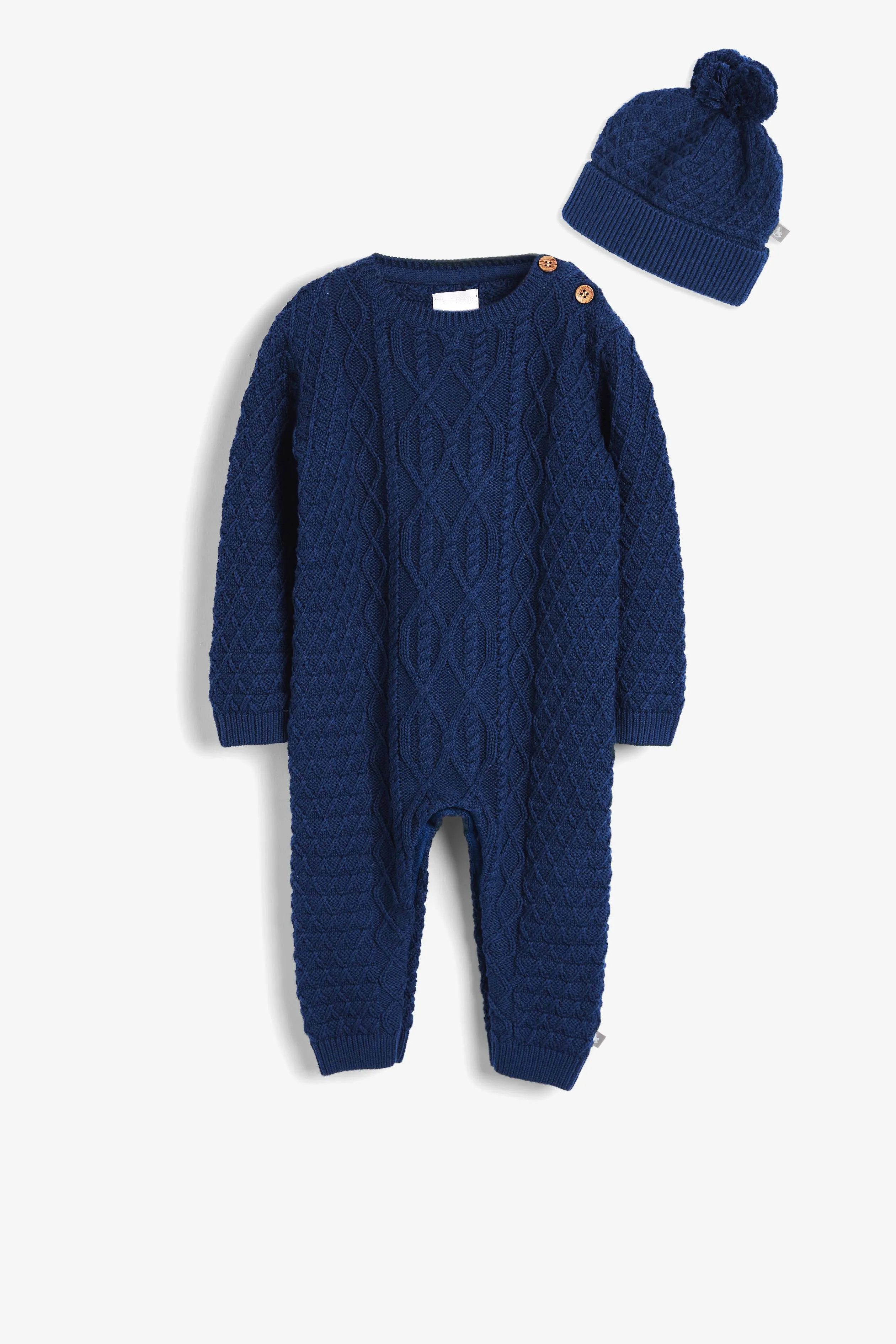 Navy Cable Romper and Hat Set