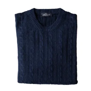 Navy Cotton/Linen Cable Knit Crewneck