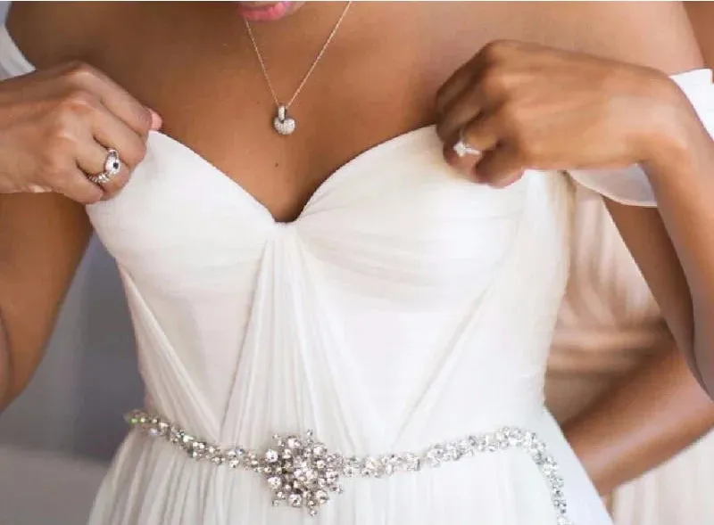 Newest White Off the shoulder Chiffon Wedding Dress With Beadings