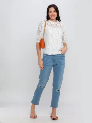 Off White Lace Fitted Top