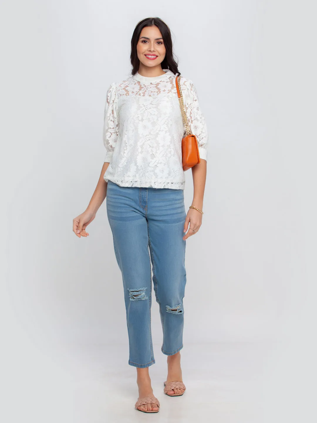 Off White Lace Fitted Top