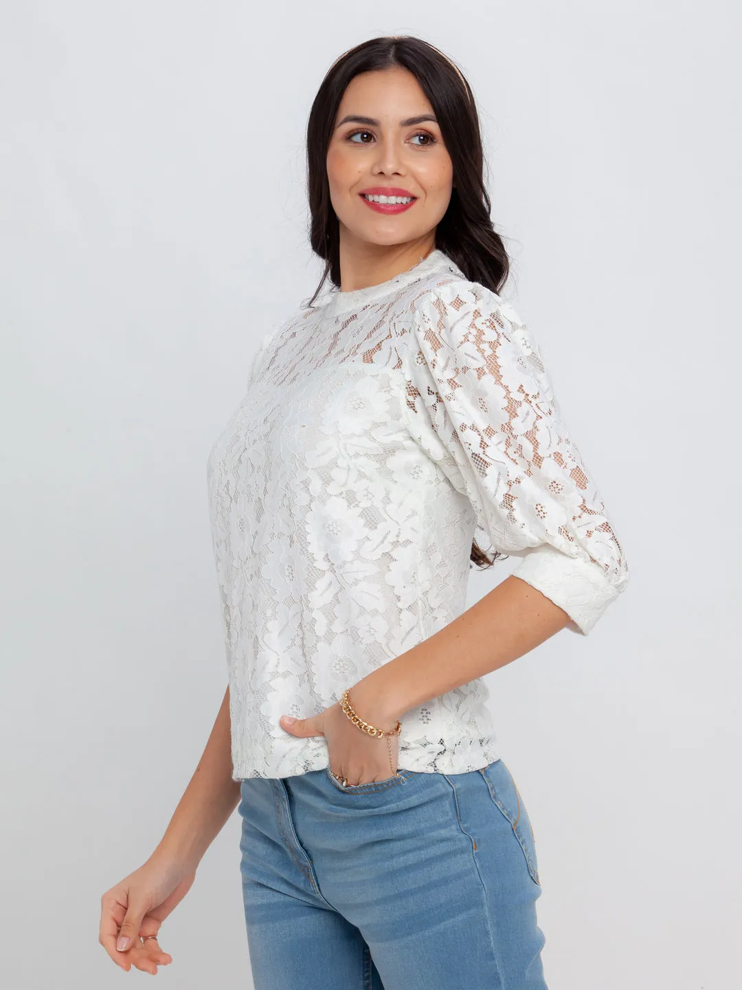 Off White Lace Fitted Top