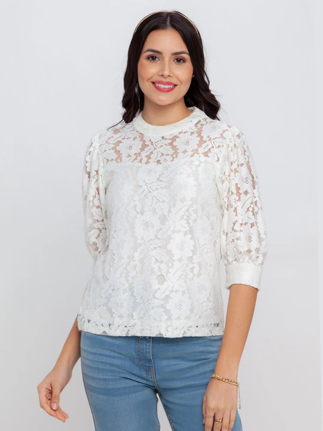 Off White Lace Fitted Top