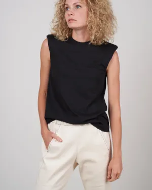 padded shoulder sleeveless top - black
