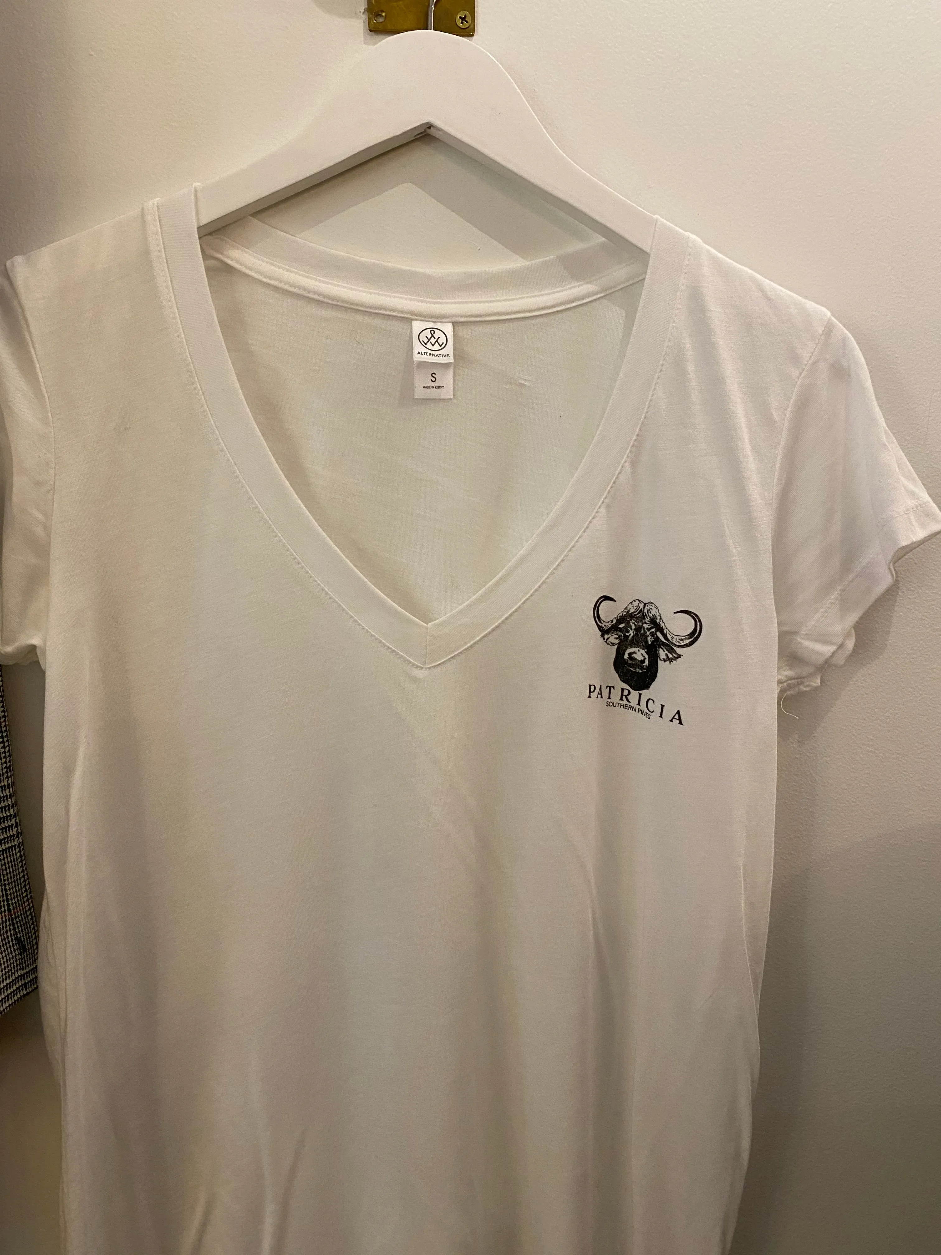 PATRICIA Slinky Jersey V-Neck Graphic T White