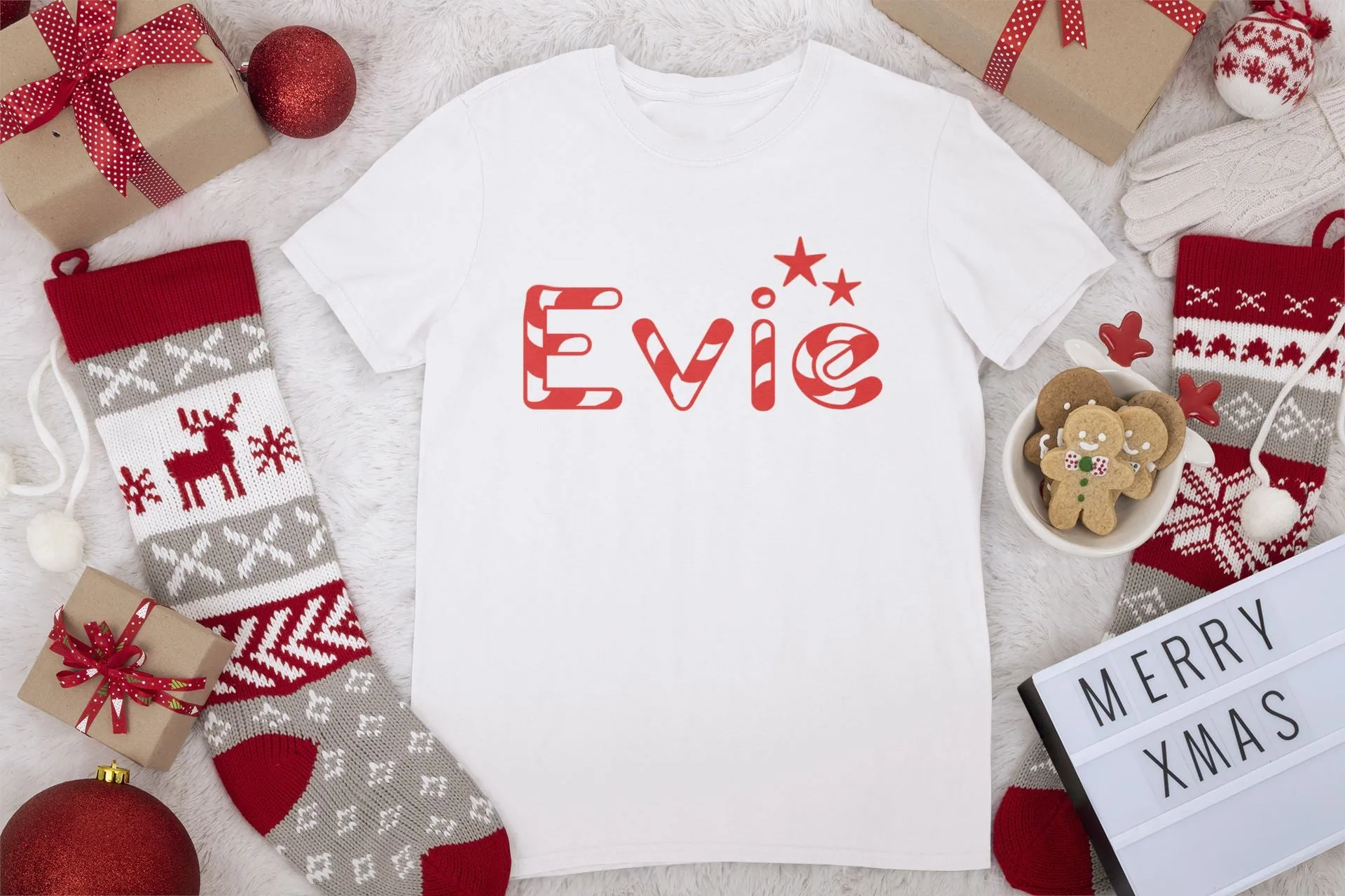 Personalised Candy Cane Name Christmas White T-shirts