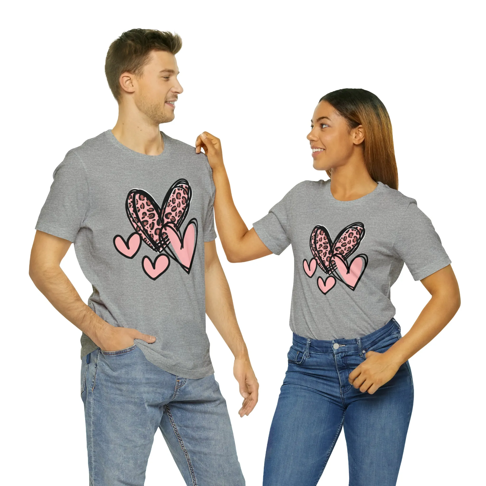 Pink Leopard Heart Tee | Pretty Pink Love Tee |  Bella Canvas 3001 Unisex | Happy Valentine's Day Short Sleeve T-shirt