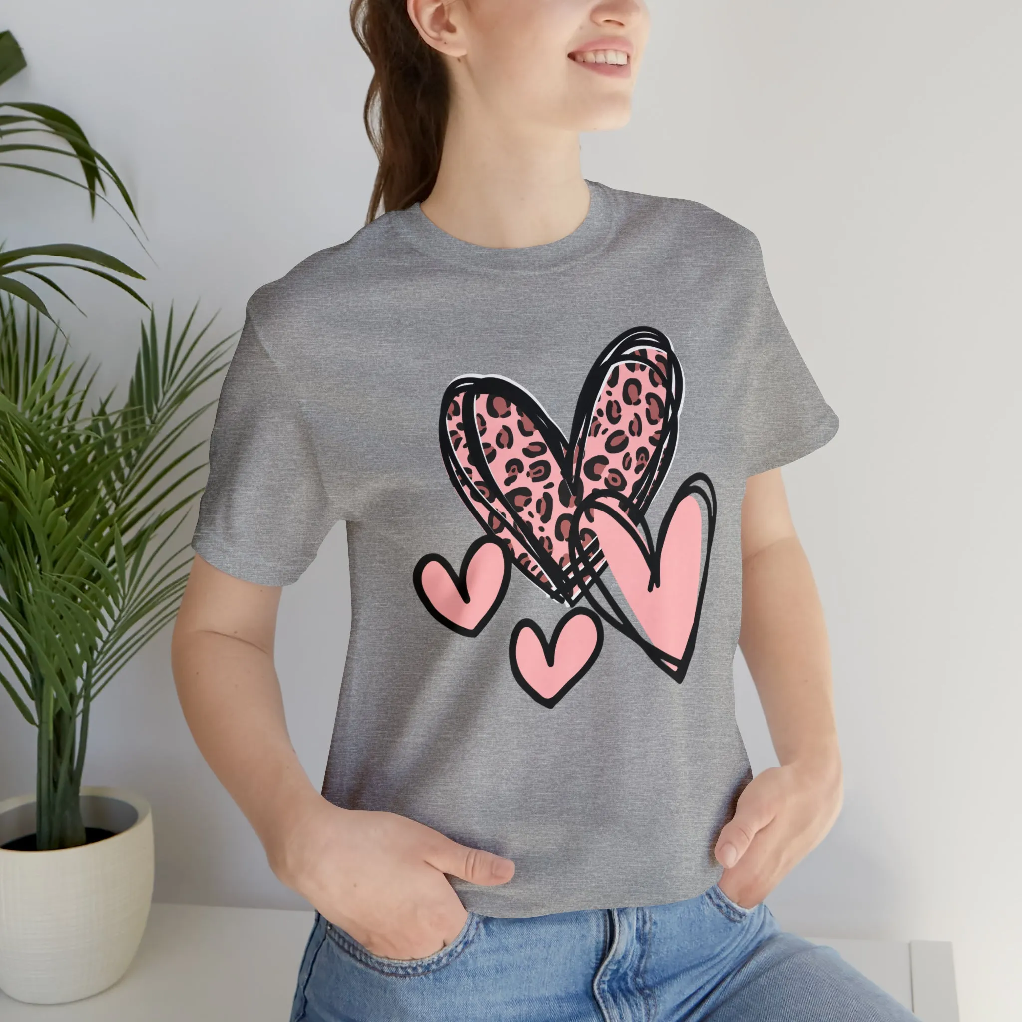 Pink Leopard Heart Tee | Pretty Pink Love Tee |  Bella Canvas 3001 Unisex | Happy Valentine's Day Short Sleeve T-shirt