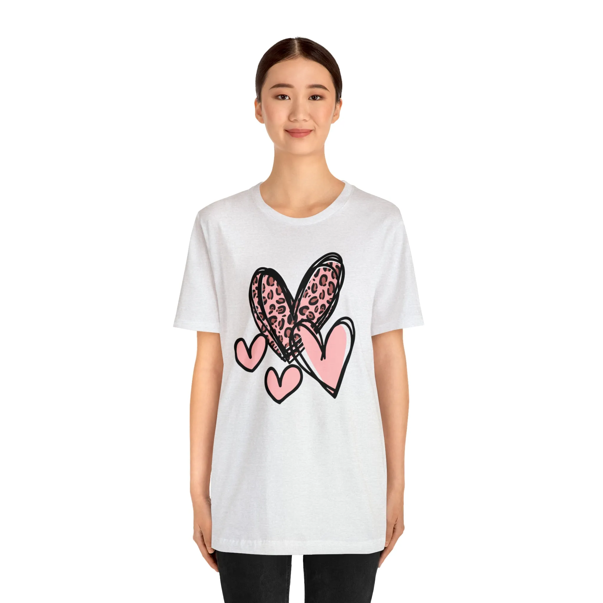 Pink Leopard Heart Tee | Pretty Pink Love Tee |  Bella Canvas 3001 Unisex | Happy Valentine's Day Short Sleeve T-shirt