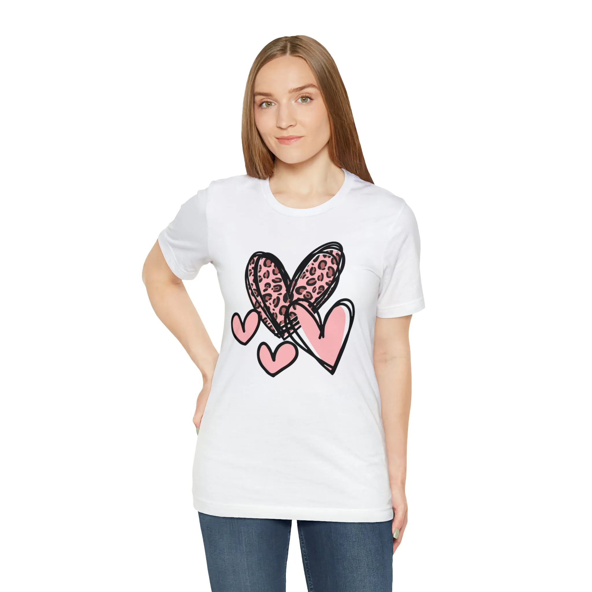 Pink Leopard Heart Tee | Pretty Pink Love Tee |  Bella Canvas 3001 Unisex | Happy Valentine's Day Short Sleeve T-shirt