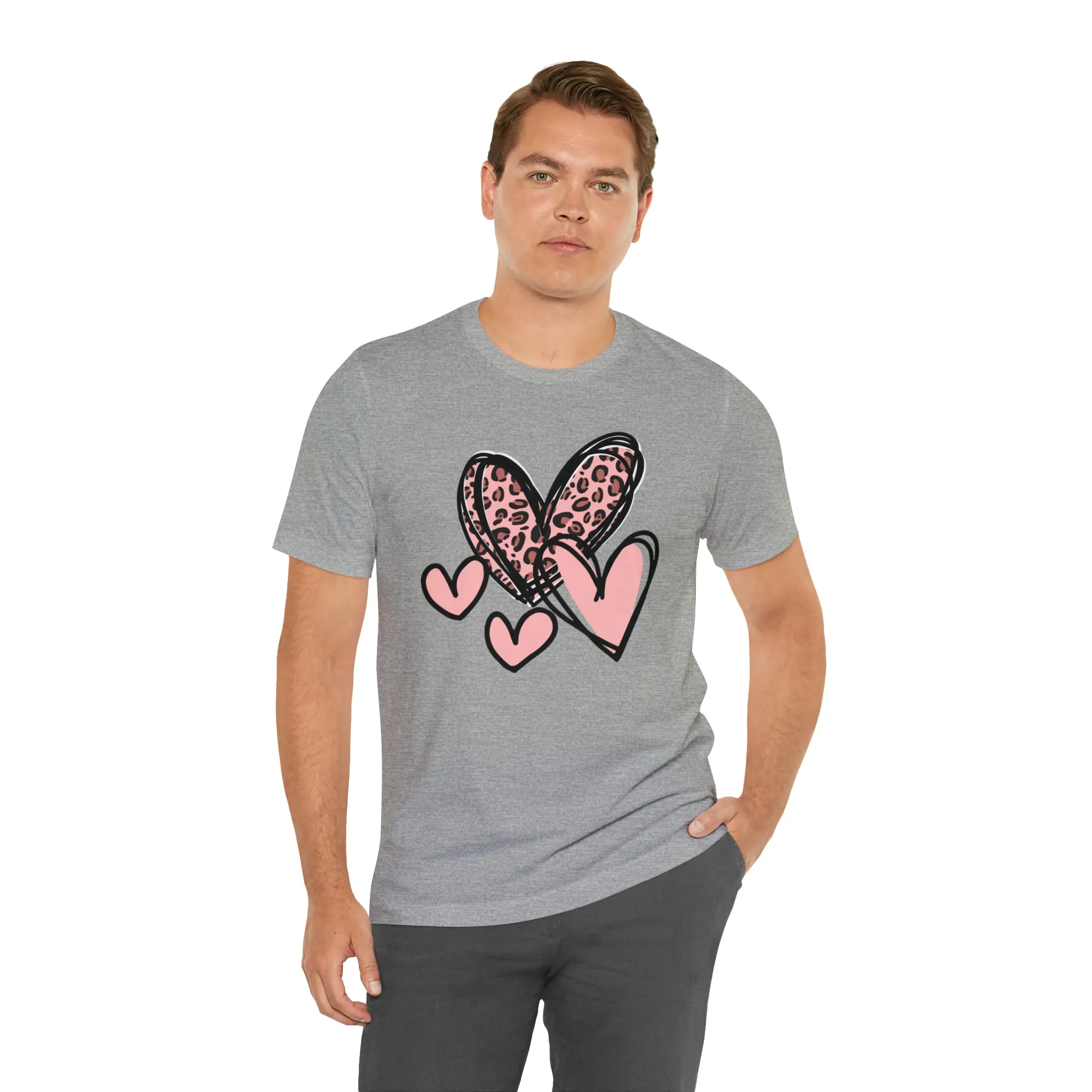 Pink Leopard Heart Tee | Pretty Pink Love Tee |  Bella Canvas 3001 Unisex | Happy Valentine's Day Short Sleeve T-shirt
