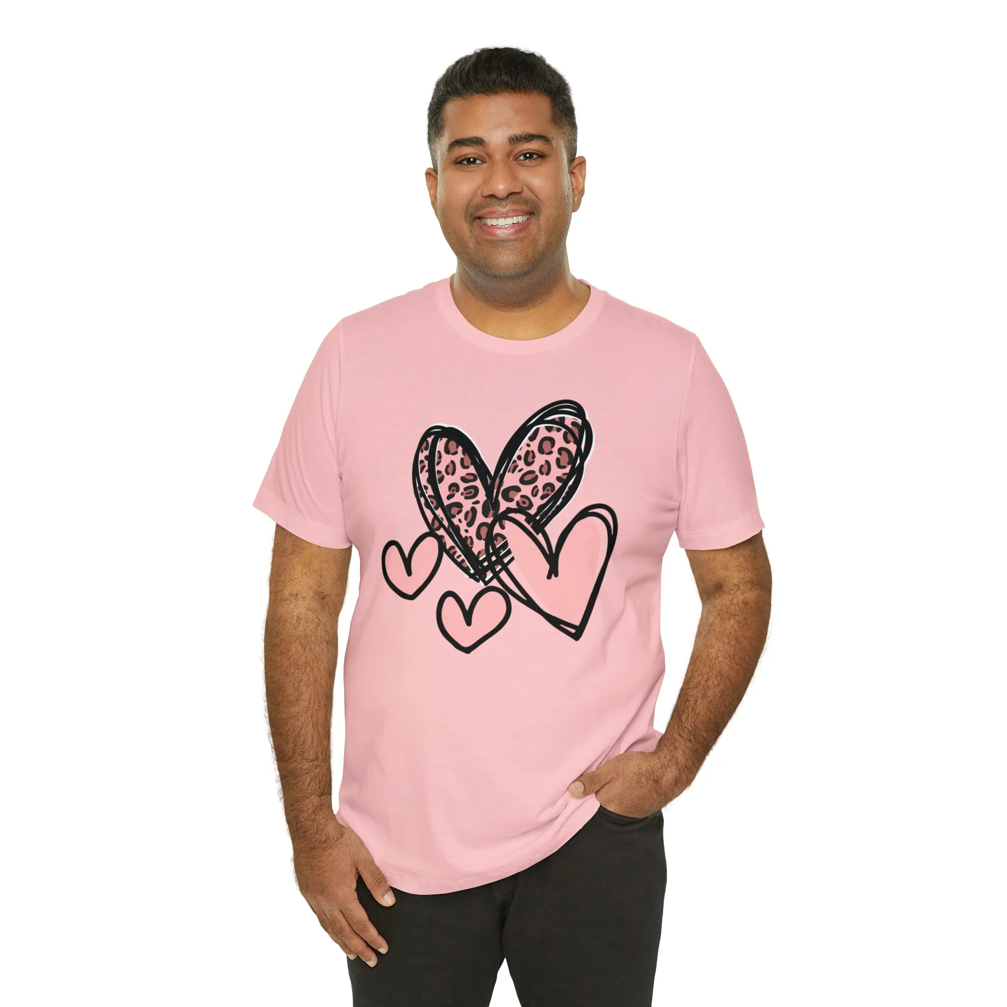 Pink Leopard Heart Tee | Pretty Pink Love Tee |  Bella Canvas 3001 Unisex | Happy Valentine's Day Short Sleeve T-shirt