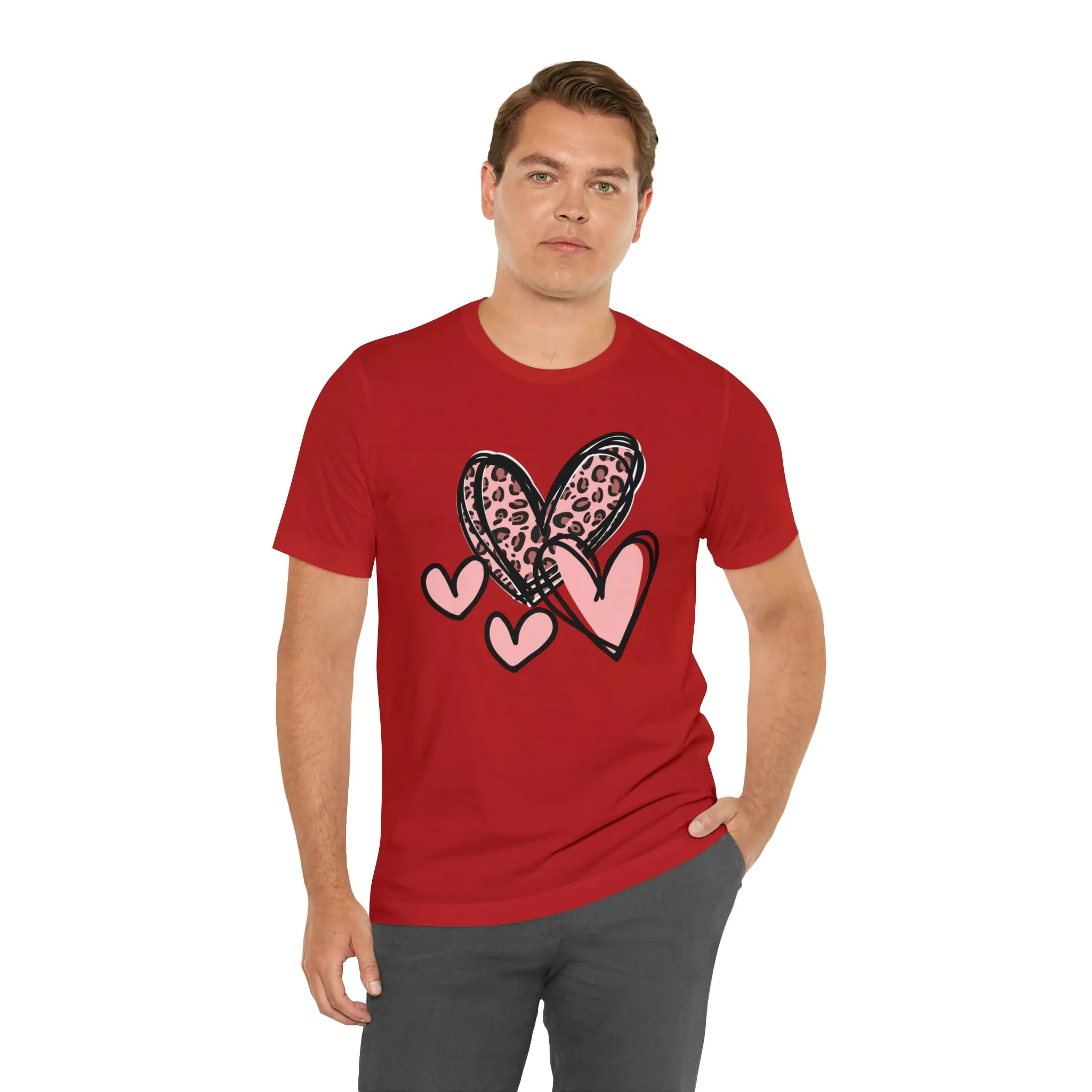 Pink Leopard Heart Tee | Pretty Pink Love Tee |  Bella Canvas 3001 Unisex | Happy Valentine's Day Short Sleeve T-shirt