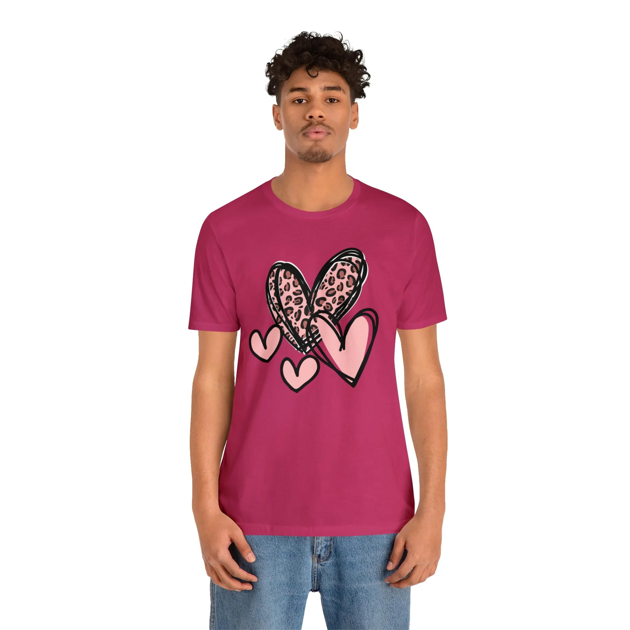 Pink Leopard Heart Tee | Pretty Pink Love Tee |  Bella Canvas 3001 Unisex | Happy Valentine's Day Short Sleeve T-shirt