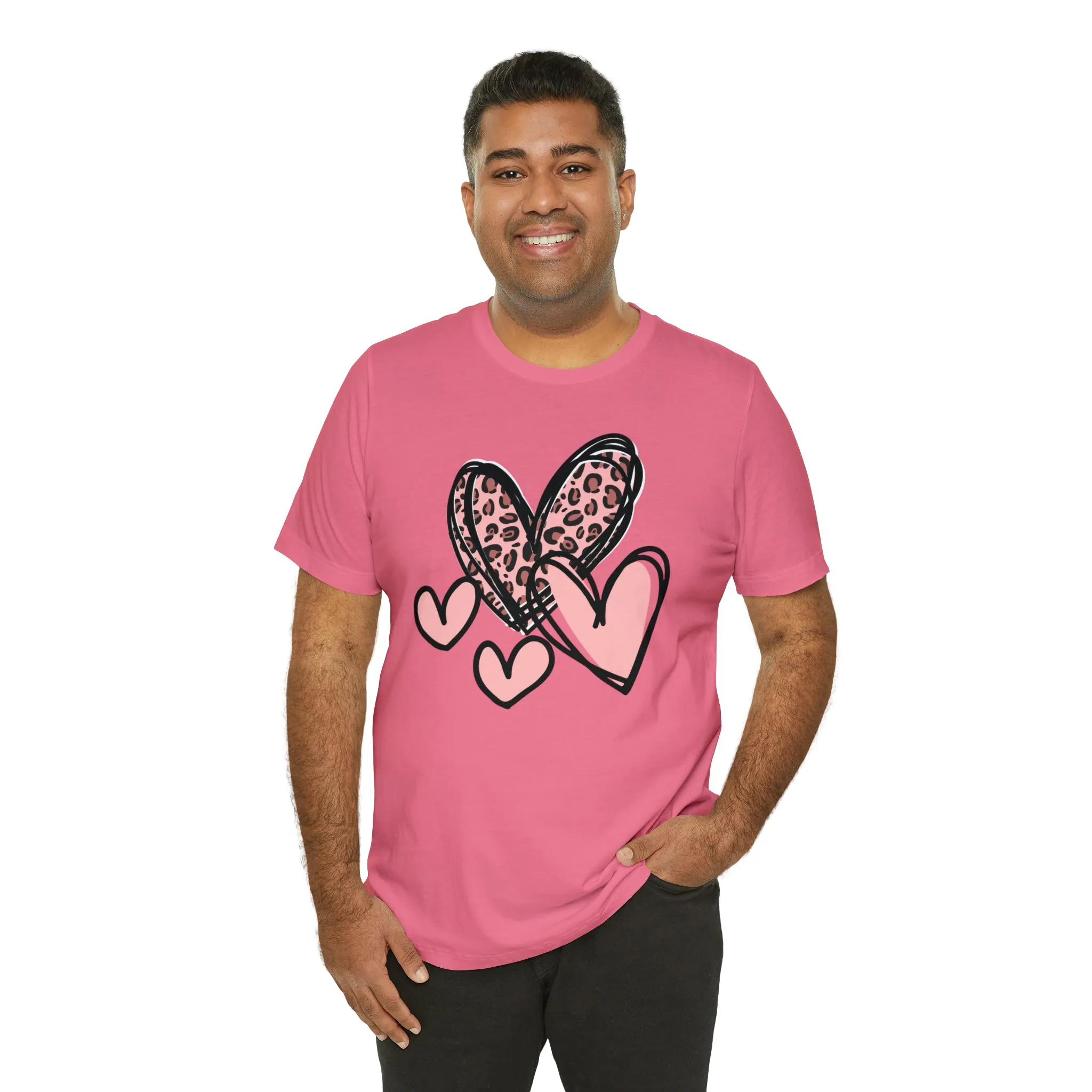 Pink Leopard Heart Tee | Pretty Pink Love Tee |  Bella Canvas 3001 Unisex | Happy Valentine's Day Short Sleeve T-shirt