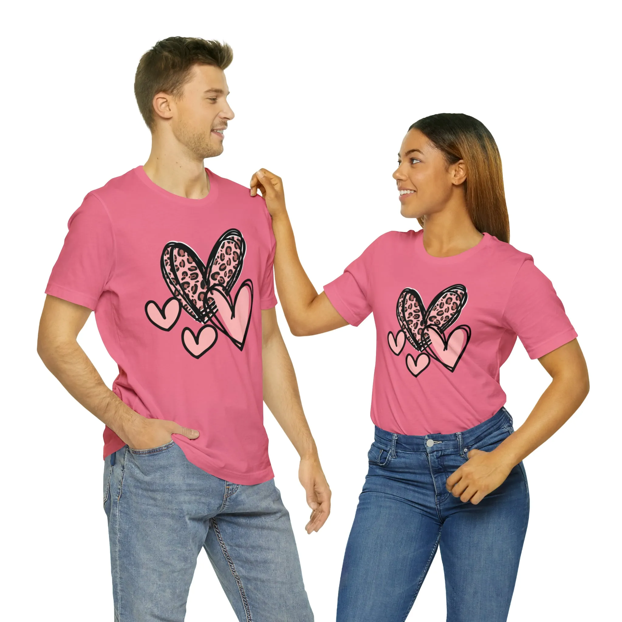 Pink Leopard Heart Tee | Pretty Pink Love Tee |  Bella Canvas 3001 Unisex | Happy Valentine's Day Short Sleeve T-shirt
