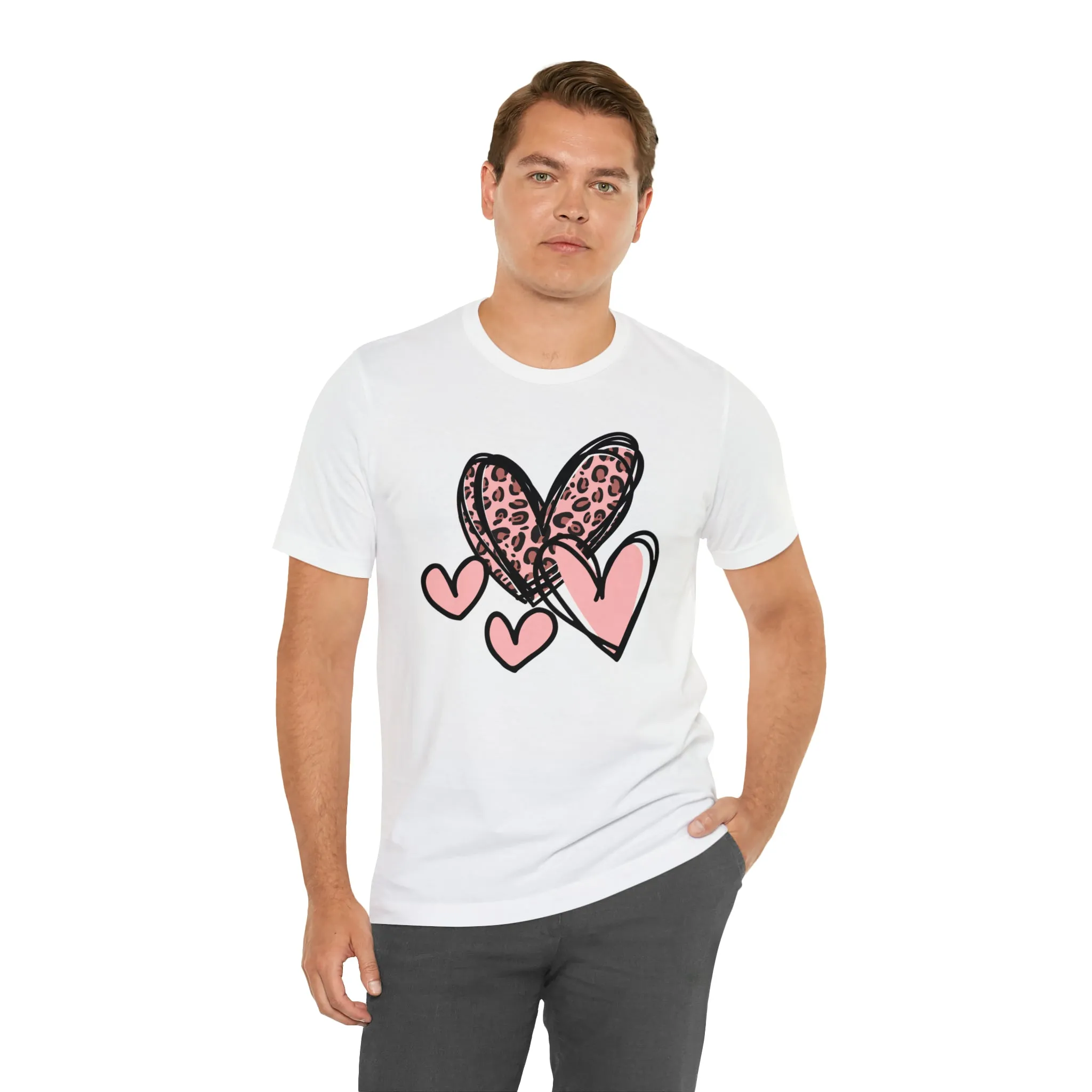 Pink Leopard Heart Tee | Pretty Pink Love Tee |  Bella Canvas 3001 Unisex | Happy Valentine's Day Short Sleeve T-shirt