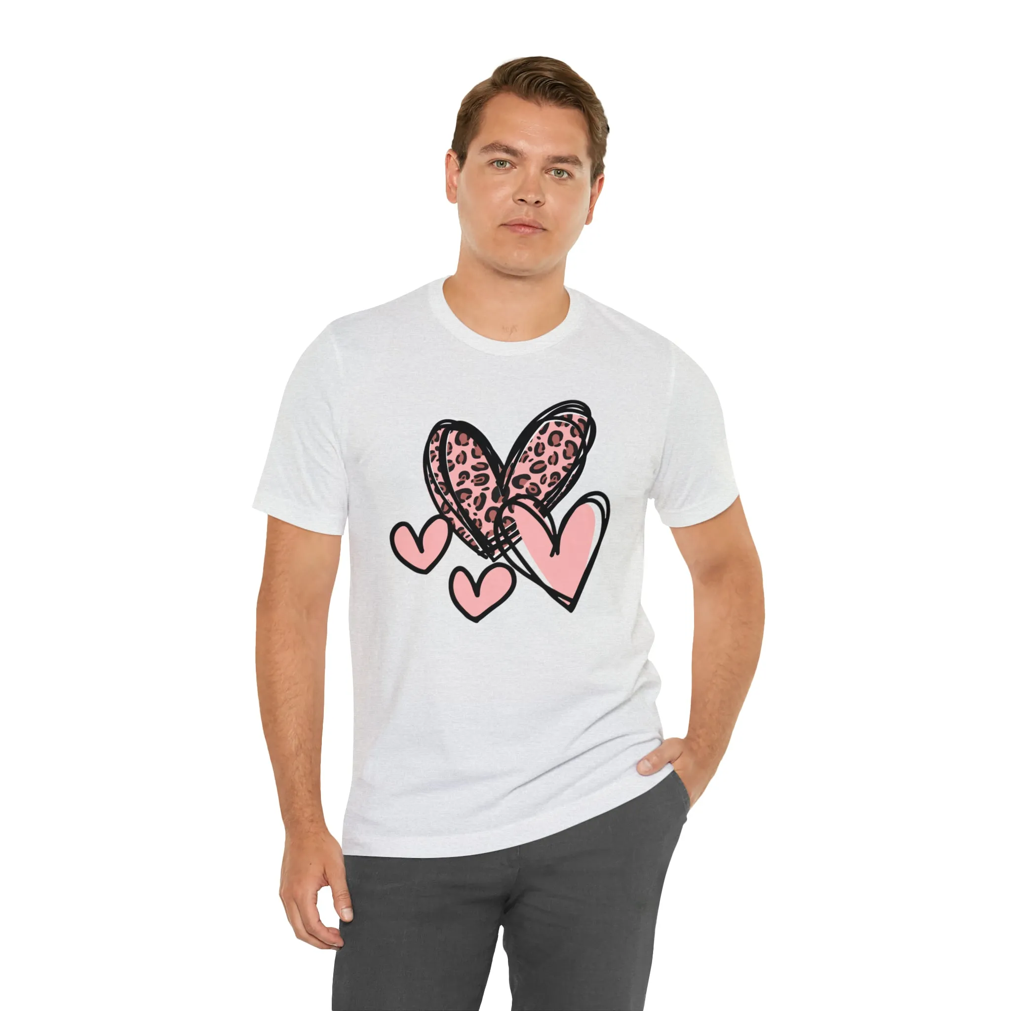 Pink Leopard Heart Tee | Pretty Pink Love Tee |  Bella Canvas 3001 Unisex | Happy Valentine's Day Short Sleeve T-shirt