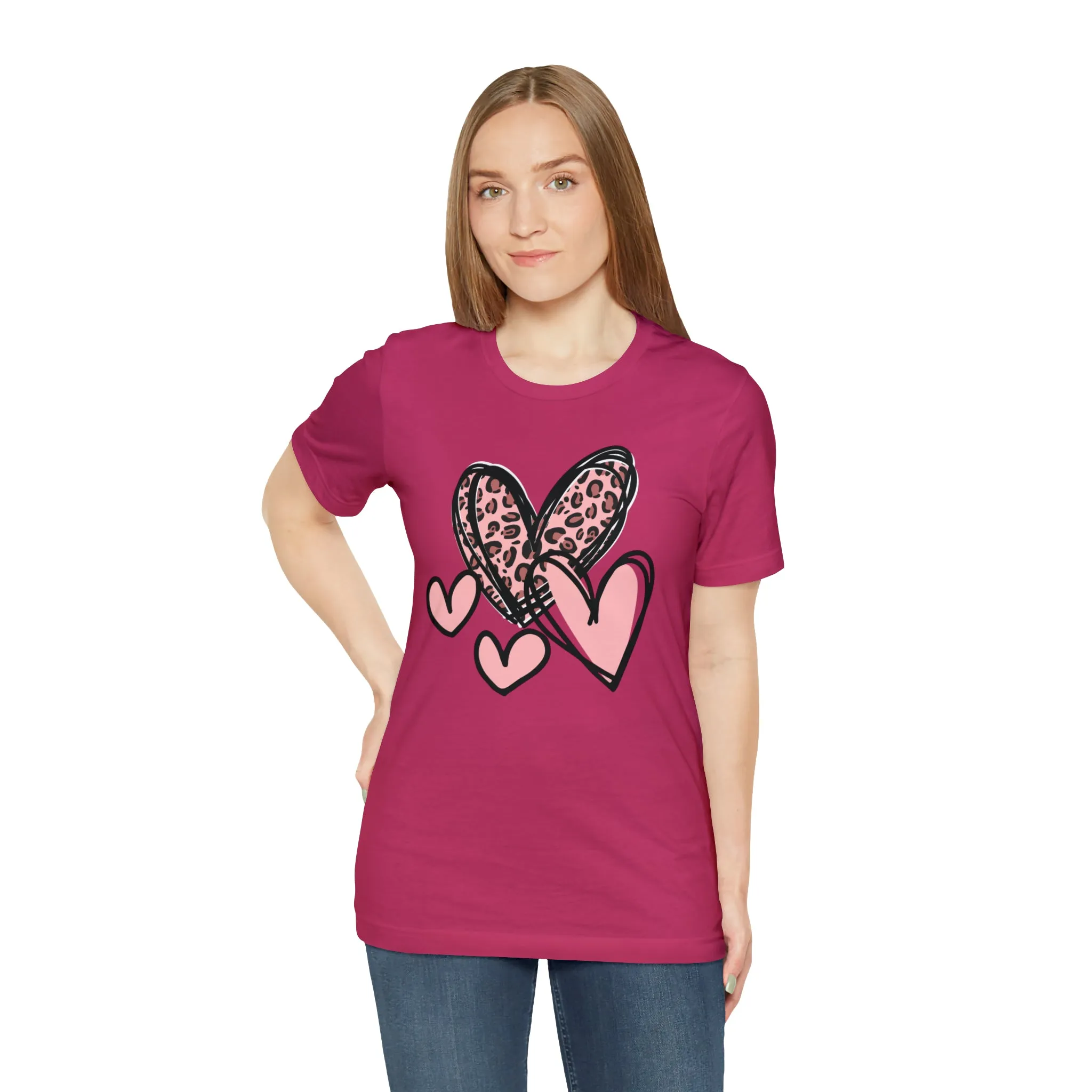Pink Leopard Heart Tee | Pretty Pink Love Tee |  Bella Canvas 3001 Unisex | Happy Valentine's Day Short Sleeve T-shirt